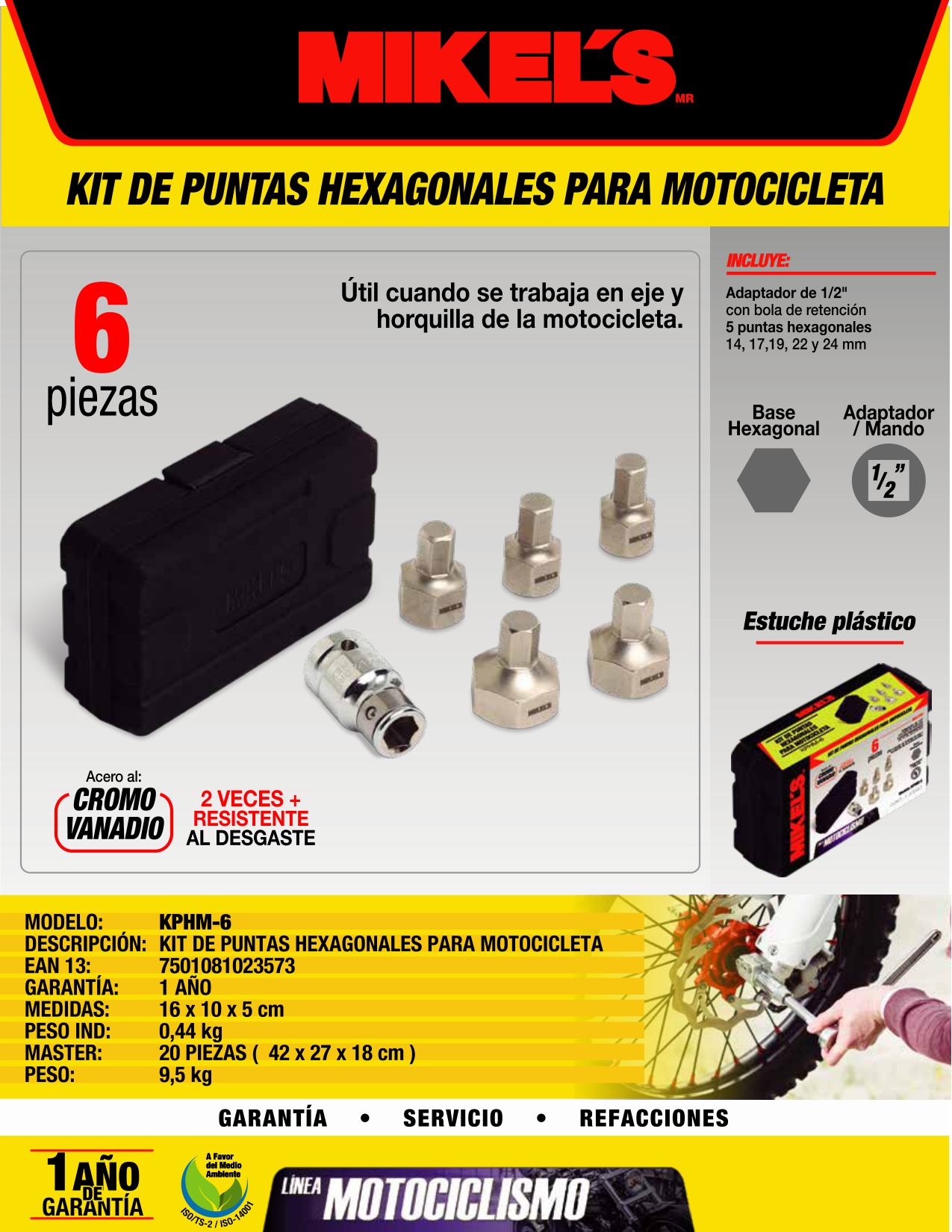 MIKELS KPHM-6 Kit de puntas hexagonales para motocicleta (6 pzas) - Imagen 4