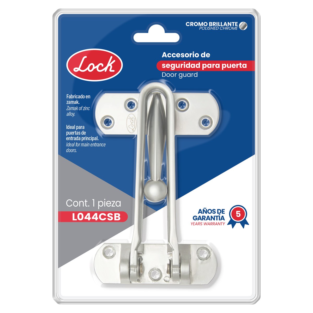 Pasador de seguridad para puerta abatible acabado níquel satinado Lock - Imagen 2