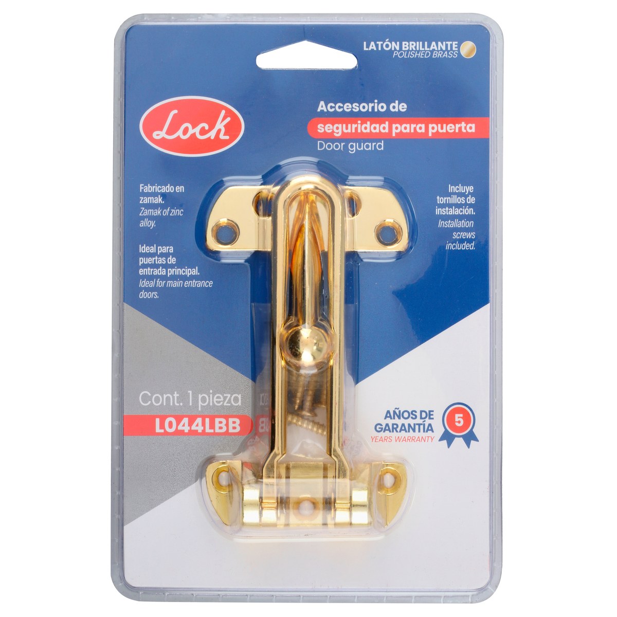 Pasador de seguridad para puerta abatible acabado latón brillante Lock - Imagen 2