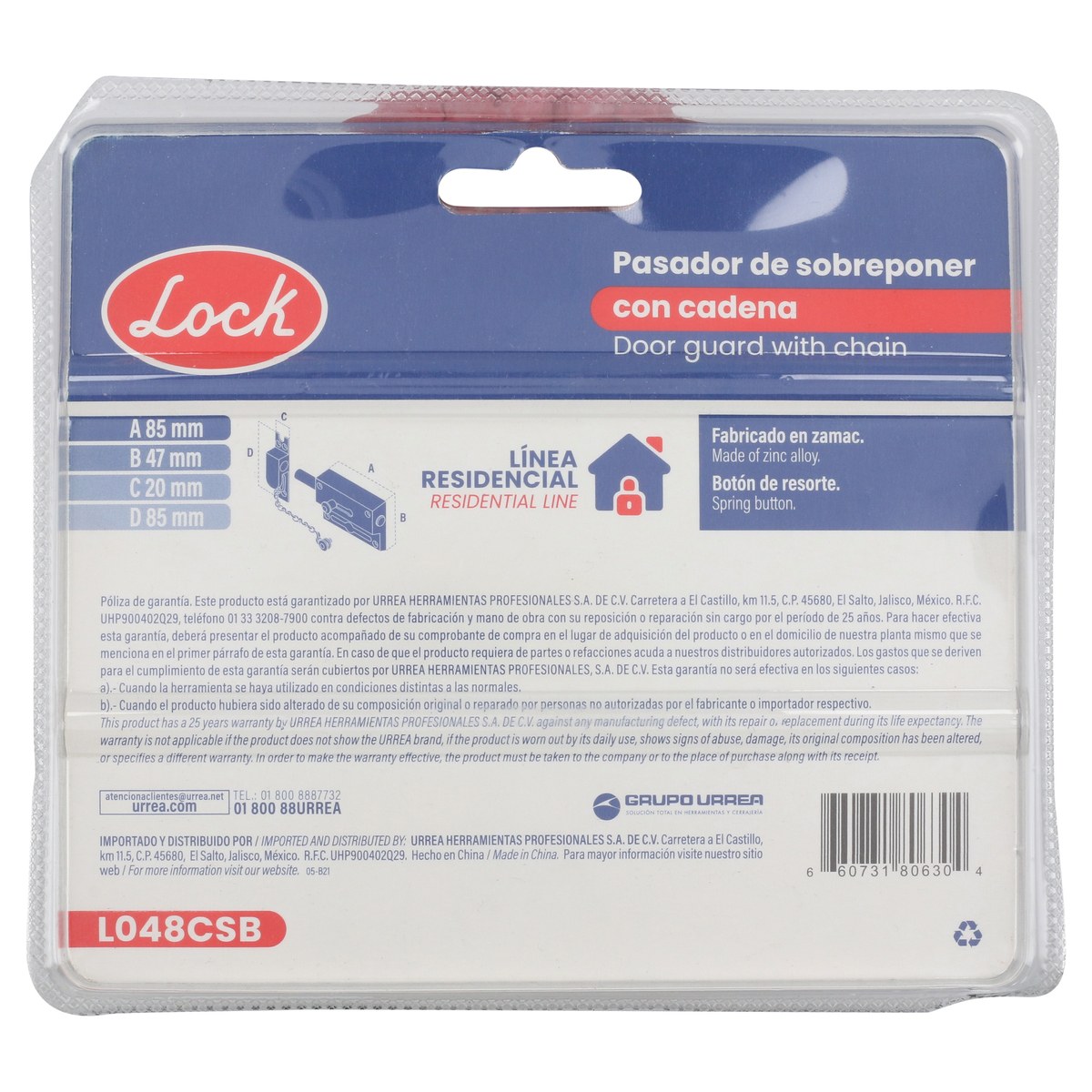 Pasador de sobreponer de cadena níquel satinado Lock - Imagen 4