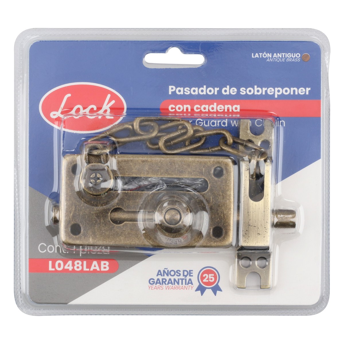 Pasador de sobreponer de cadena latón antiguo Lock - Imagen 2