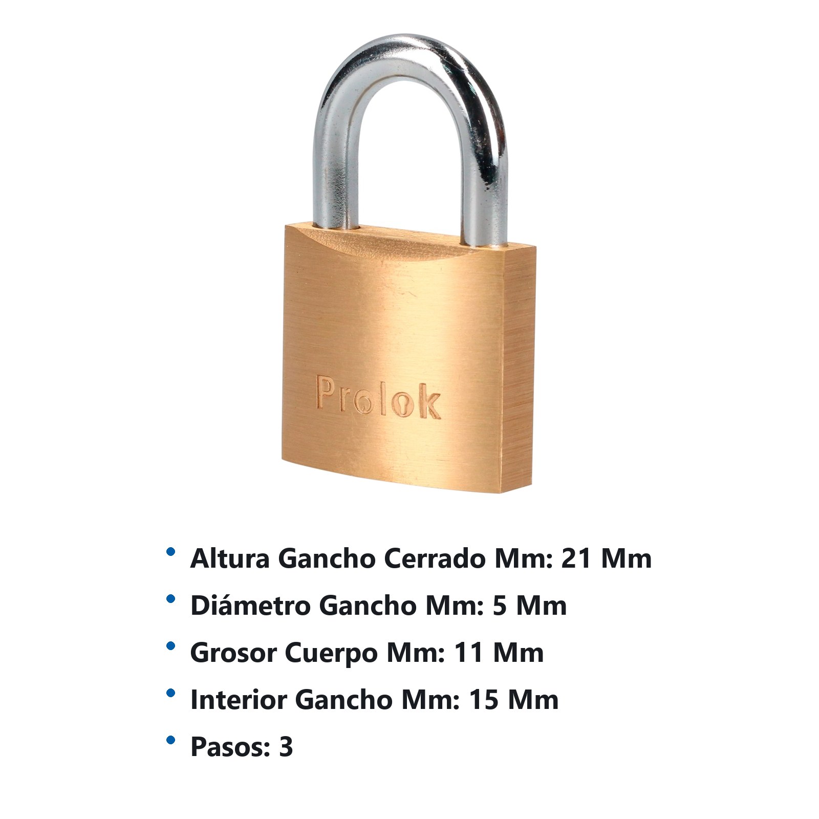 Candado de latón sólido corto 30 mm, llave estándar Prolok - Imagen 2