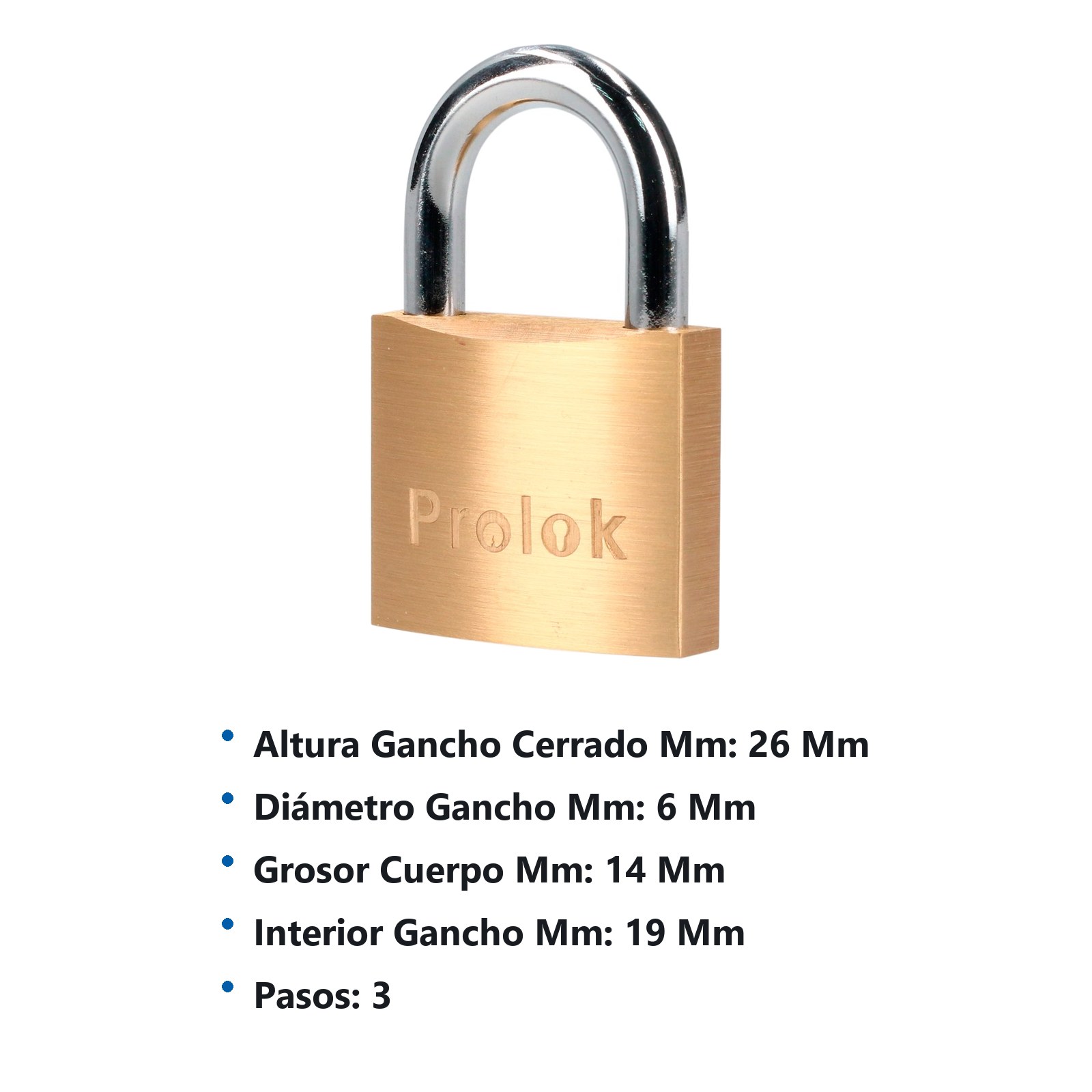 Candado de latón sólido corto 40 mm, llave estándar Prolok - Imagen 2