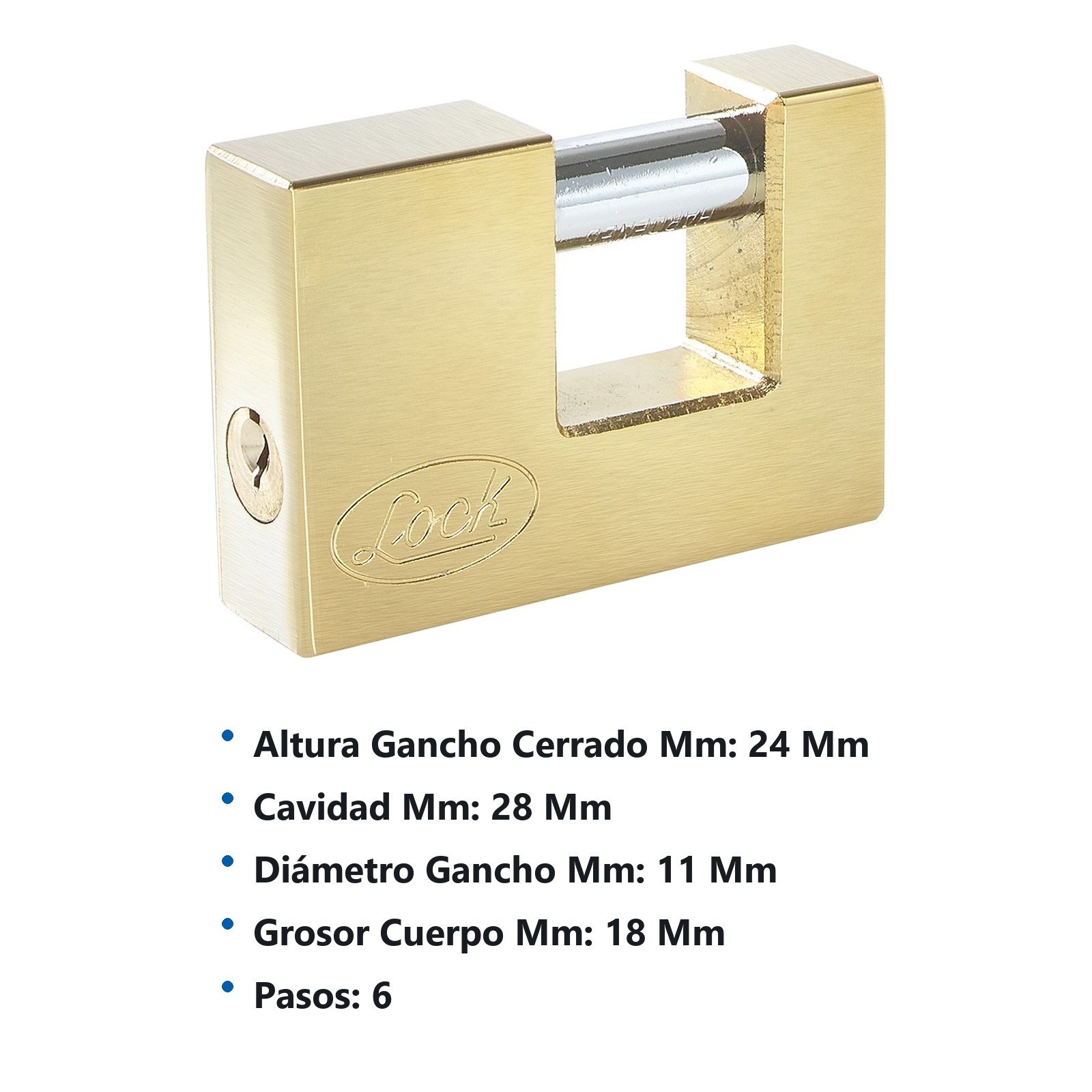 Candado de acero para cortina metálica 75 mm, latón brillante, llave estándar Lock - Imagen 3