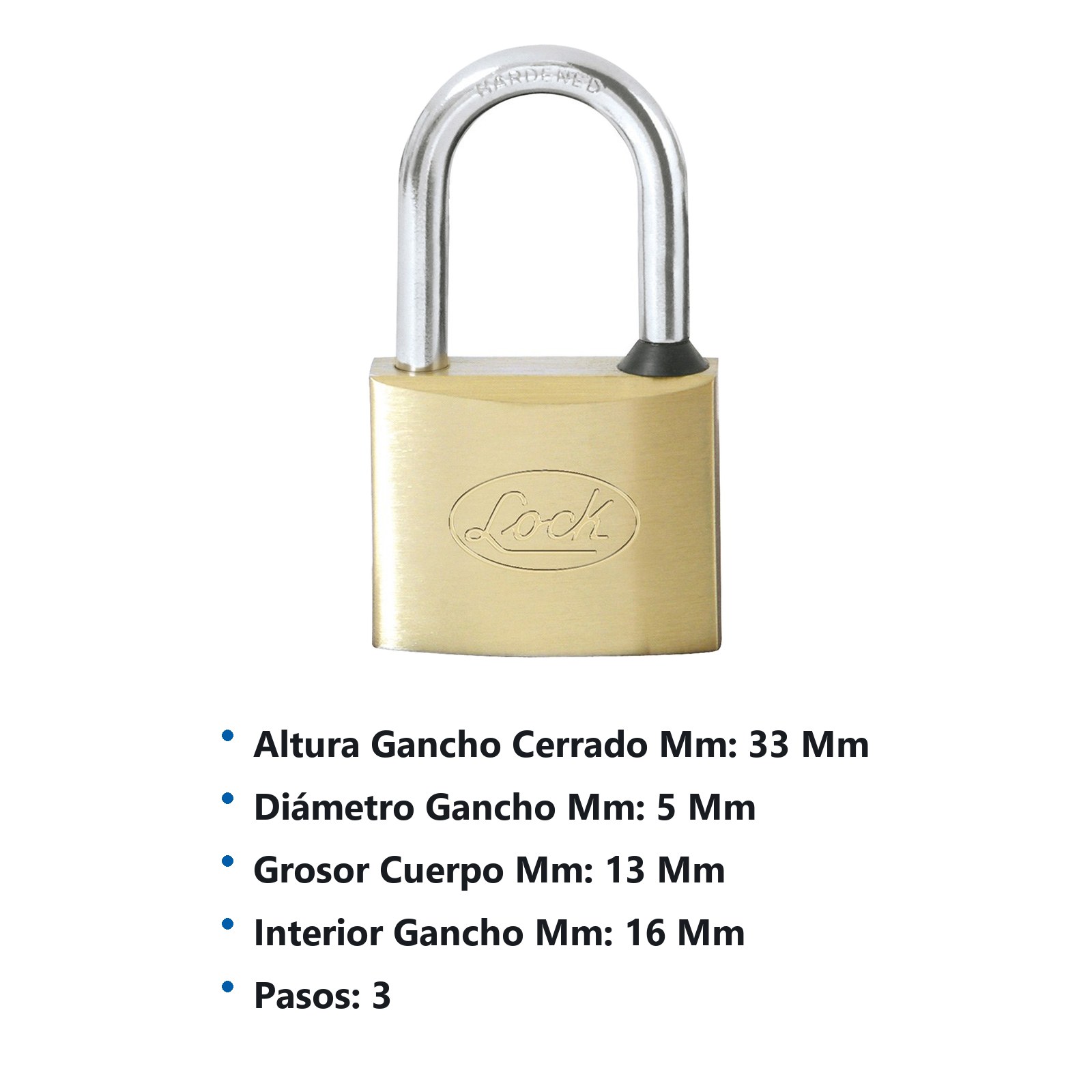 Candado de latón largo 30 mm, llave estándar Lock - Imagen 2