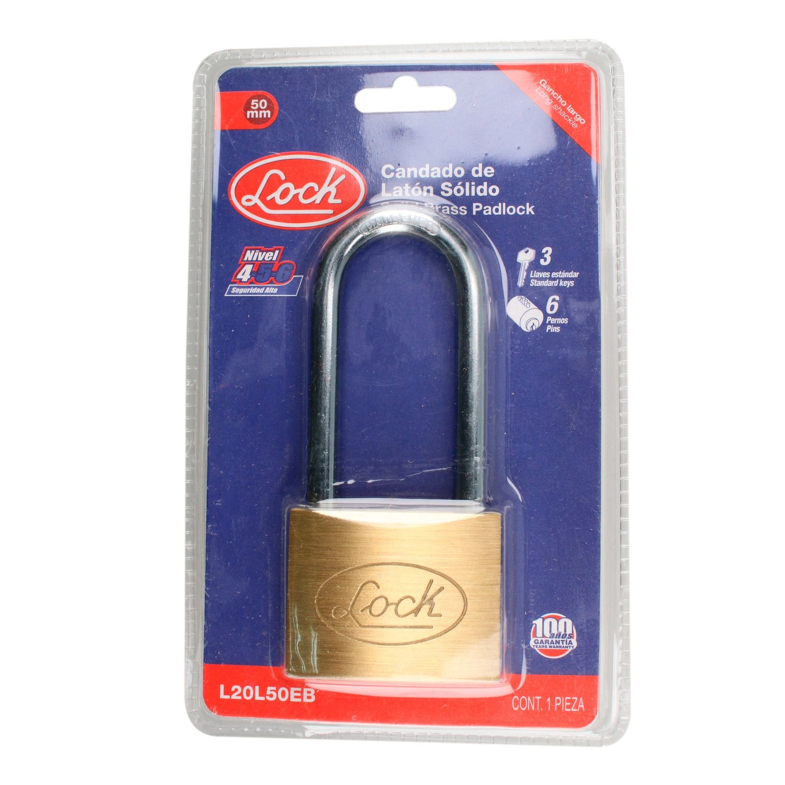 Candado de latón largo 50 mm, llave estándar Lock - Imagen 2