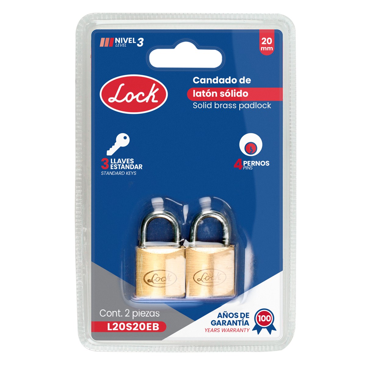 Juego de candados de latón cortos 20 mm, llave estándar, 2 piezas Lock - Imagen 3