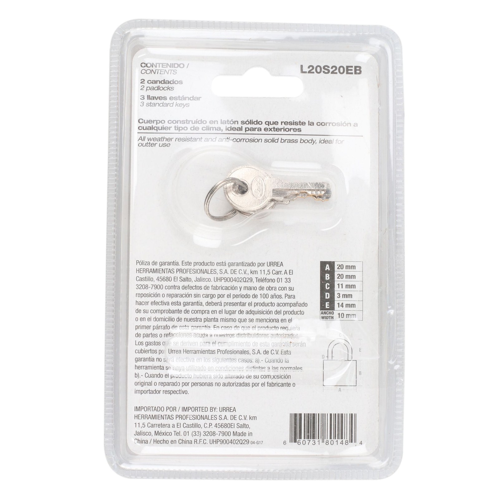Juego de candados de latón cortos 20 mm, llave estándar, 2 piezas Lock - Imagen 4