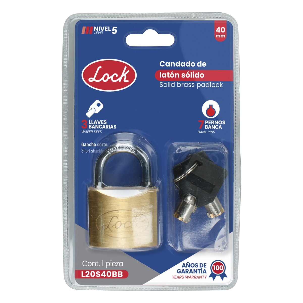 Candado de latón corto 40 mm, llave bancaria Lock - Imagen 2