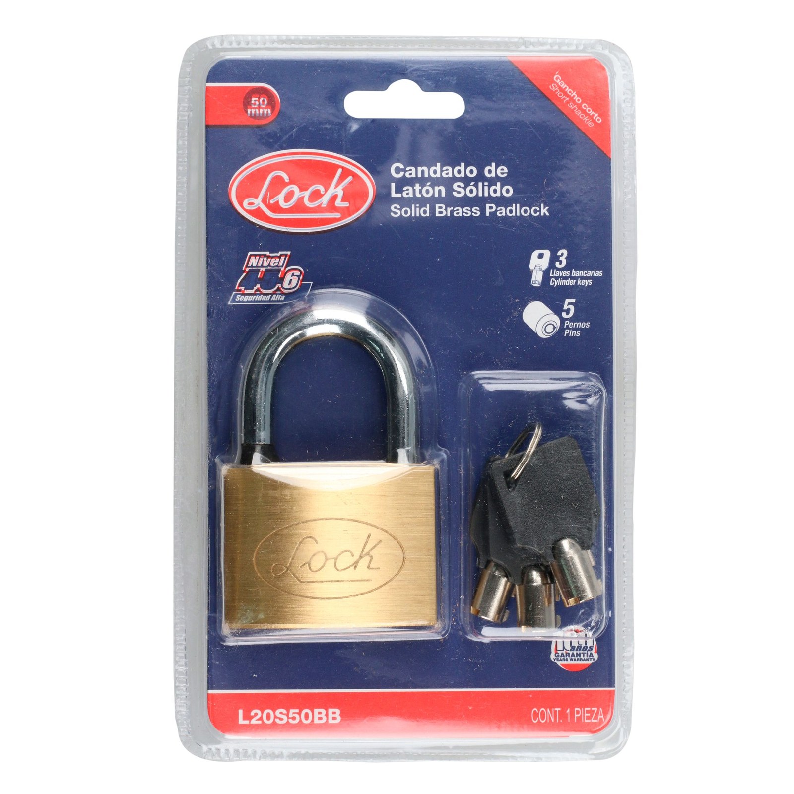Candado de latón corto 50 mm, llave bancaria Lock - Imagen 2