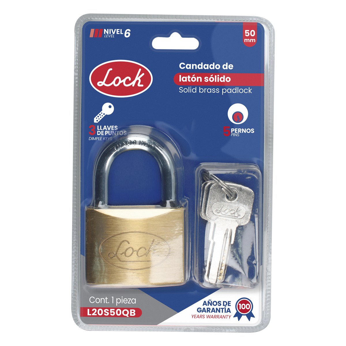 Candado de latón corto 50 mm, llave de puntos Lock - Imagen 2