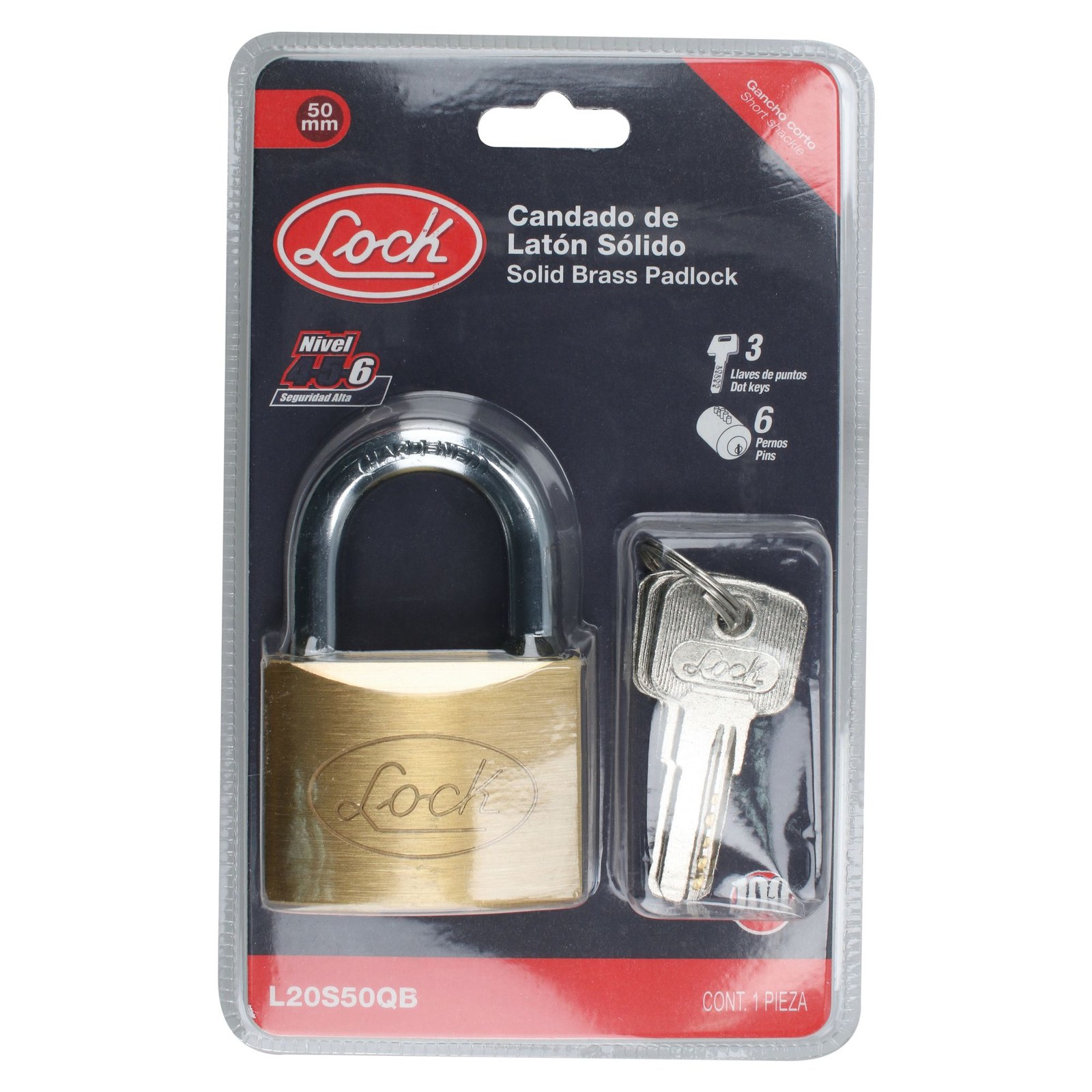 Candado de latón corto 50 mm, llave de puntos Lock - Imagen 3