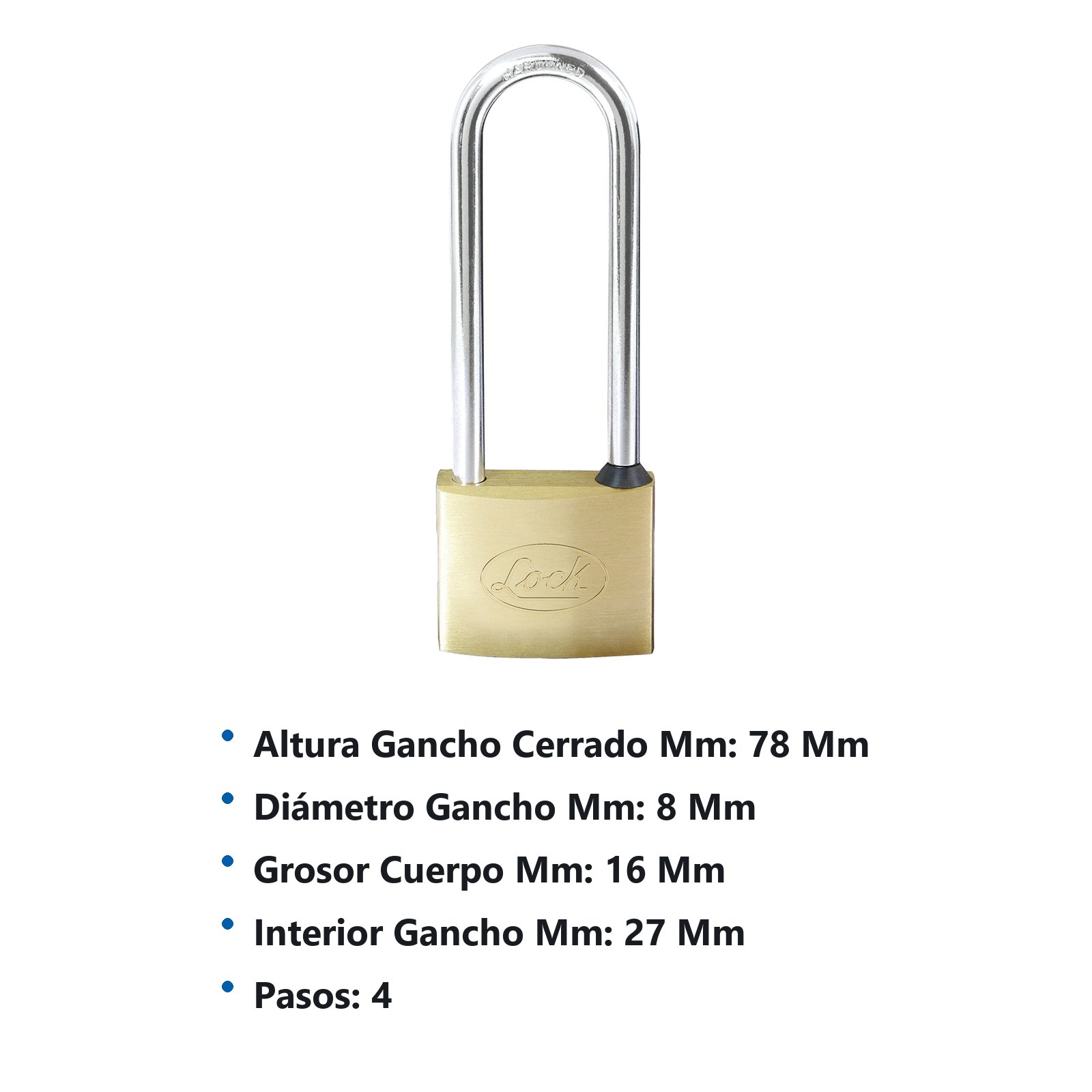 Candado de latón extra largo 50 mm, llave estándar Lock - Imagen 2
