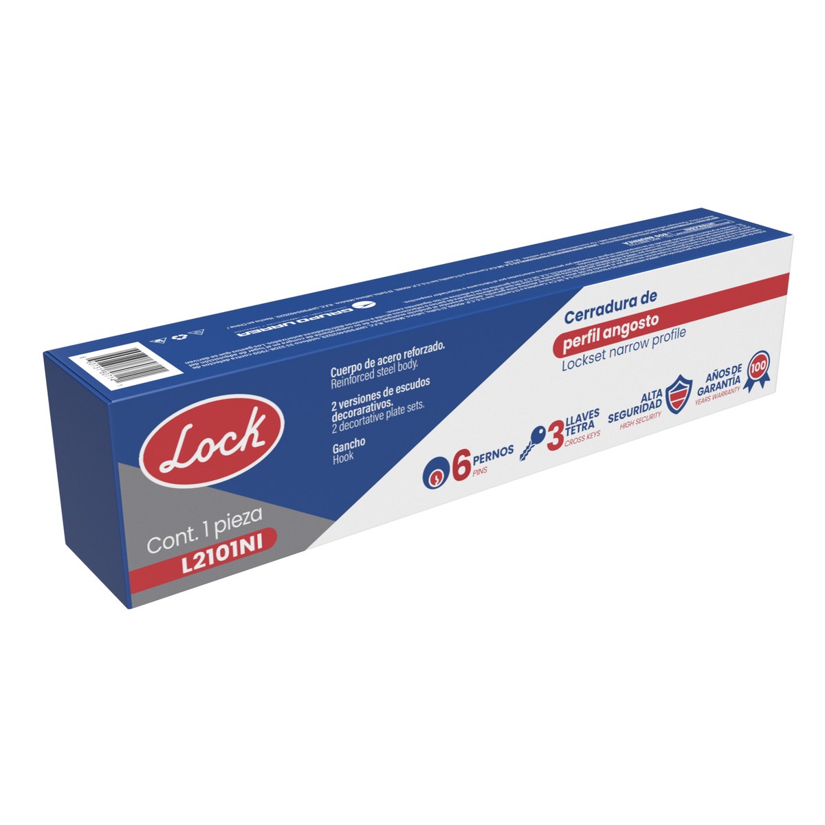 Cerrojo para embutir de gancho, níquel satinado, llave tetra, en caja Lock - Imagen 2
