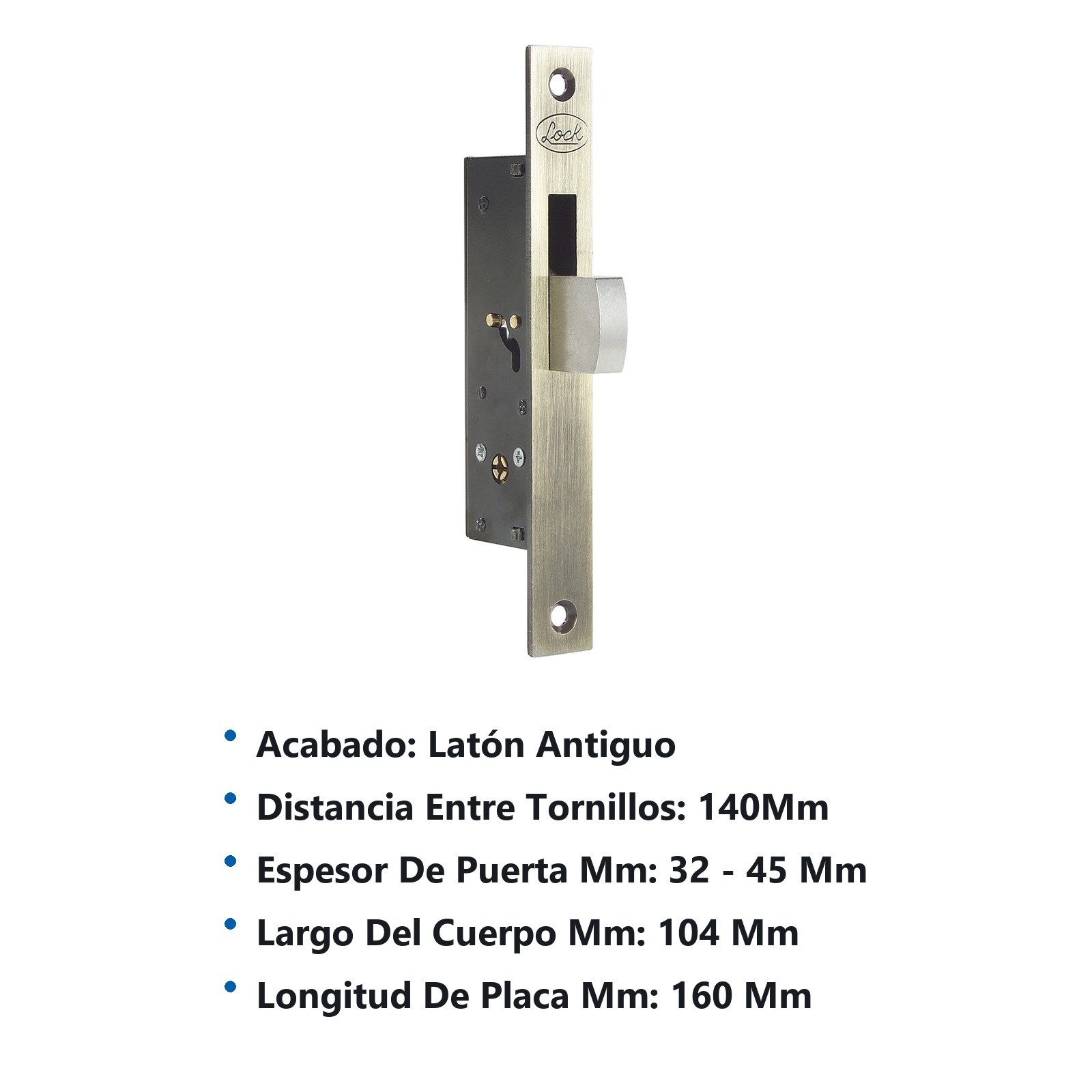 Cerrojo para embutir de paleta, latón antiguo, llave tetra, en caja Lock - Imagen 2