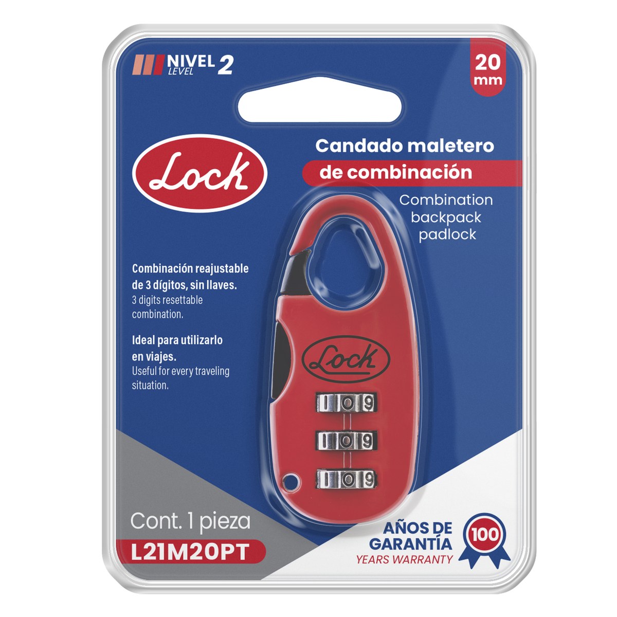 Candado de combinación programable para maleta 25 mm, color rojo Lock - Imagen 2