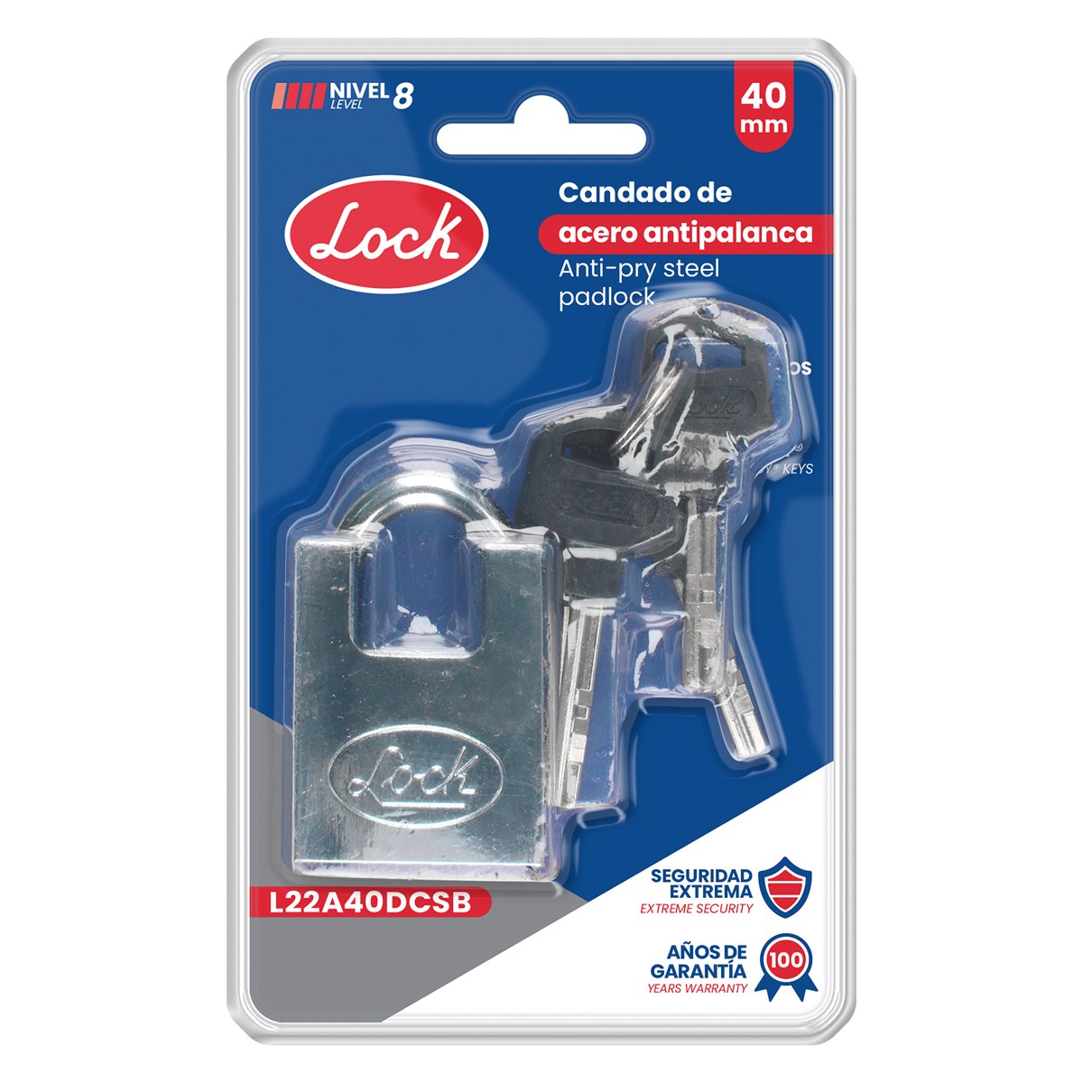 Candado antipalanca doble cerrojo 40 mm, llave de disco Lock - Imagen 3