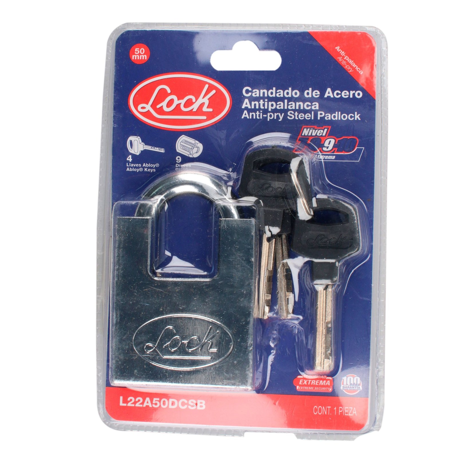 Candado antipalanca doble cerrojo 50 mm, llave de disco Lock - Imagen 2