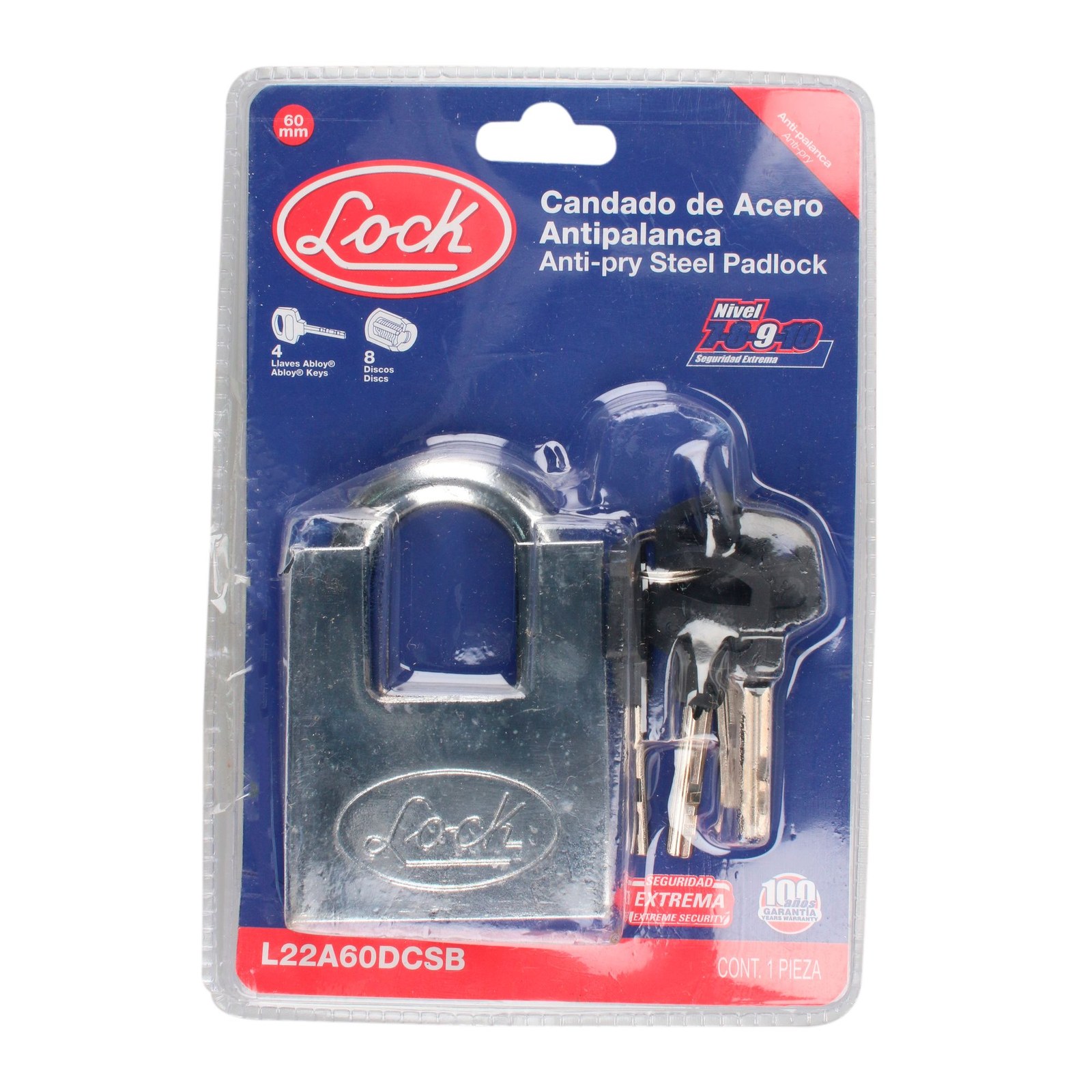 Candado antipalanca doble cerrojo 60 mm, llave de disco Lock - Imagen 3