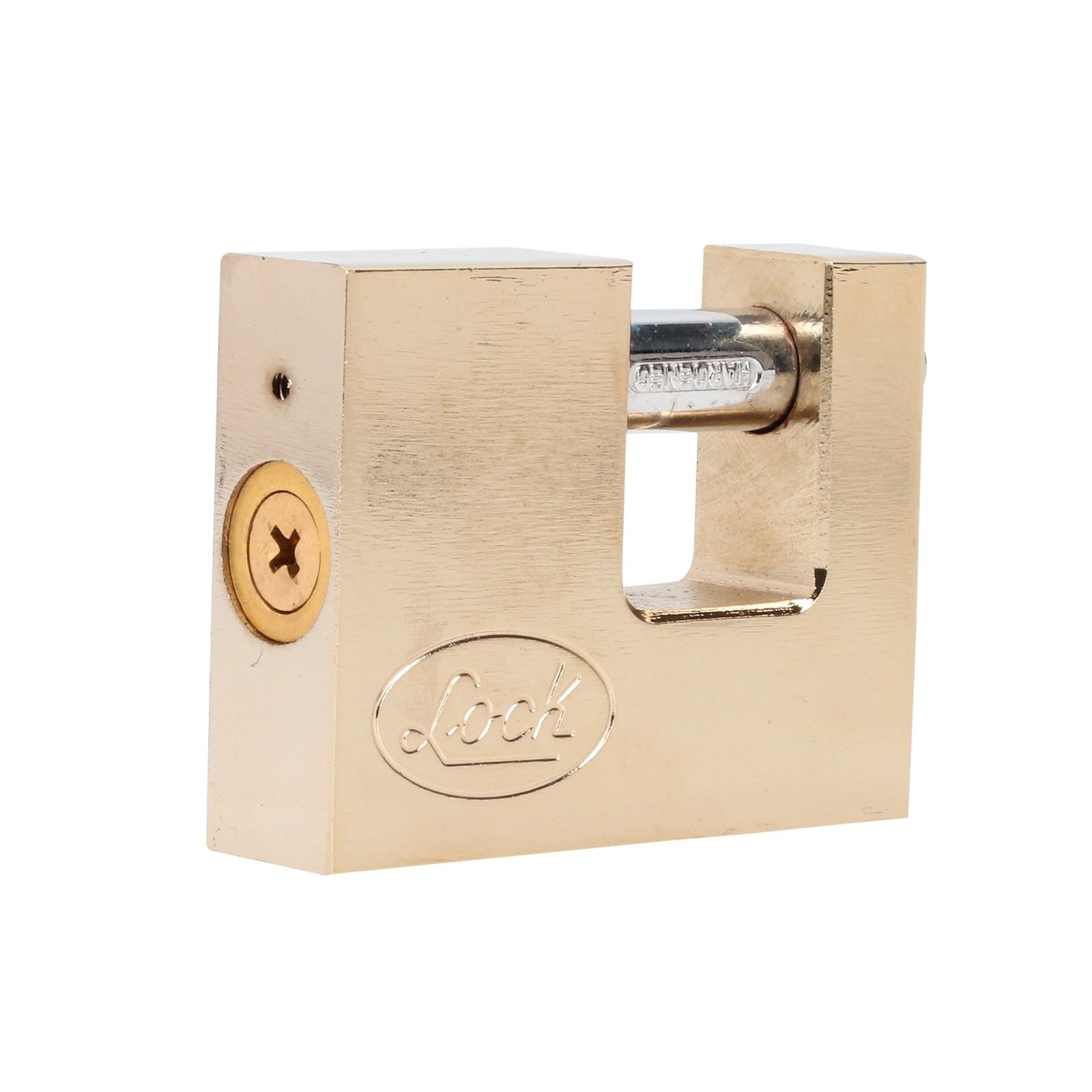 Candado de acero para cortina metálica 70 mm, latón brillante, llave tetra Lock - Imagen 2