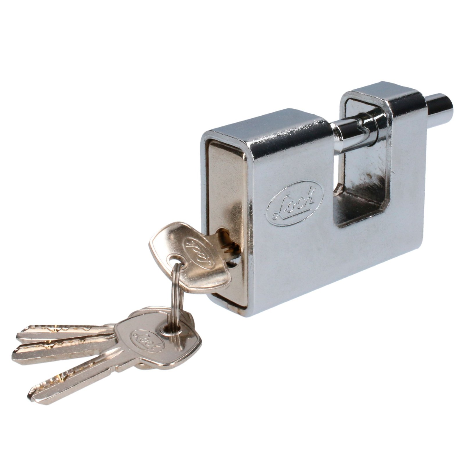 Candado de acero para cortina metálica 80 mm, niquel satinado, llave de puntos Lock - Imagen 2