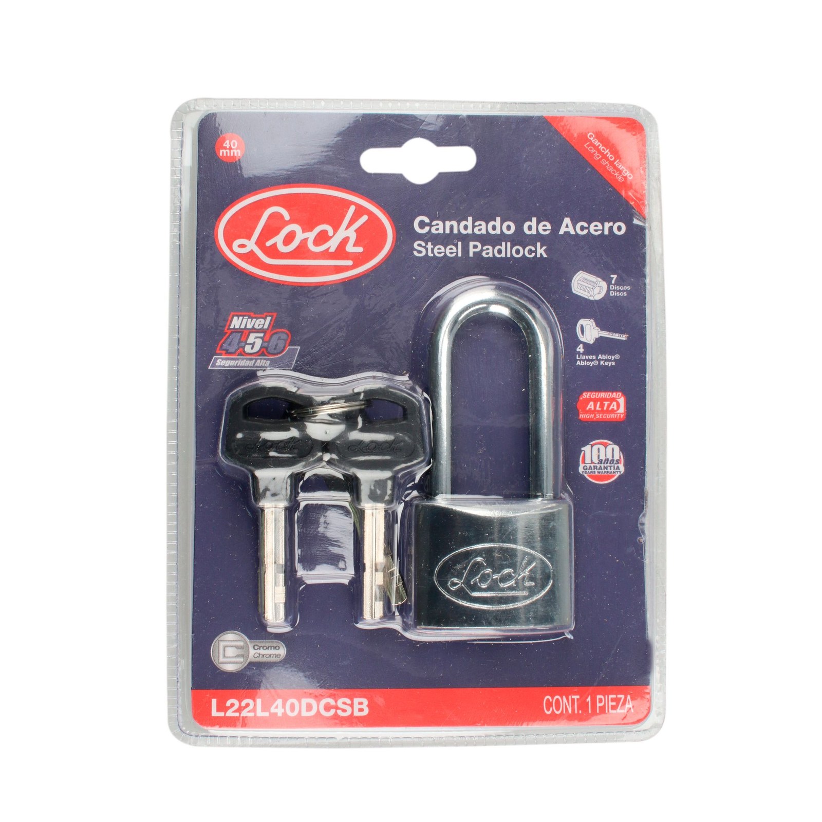 Candado de acero largo 40 mm, llave de disco Lock - Imagen 2