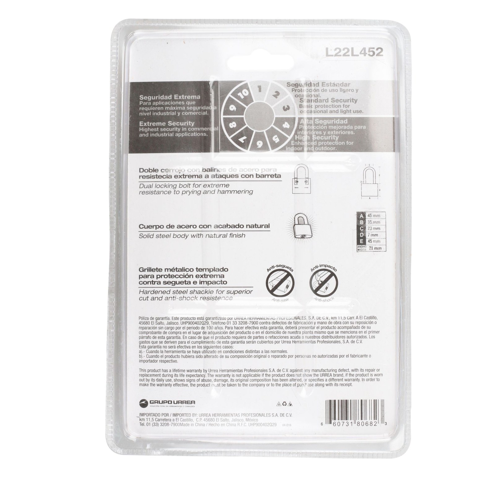 Juego de candados de acero largos 45 mm, llave estándar, 2 piezas Lock - Imagen 4