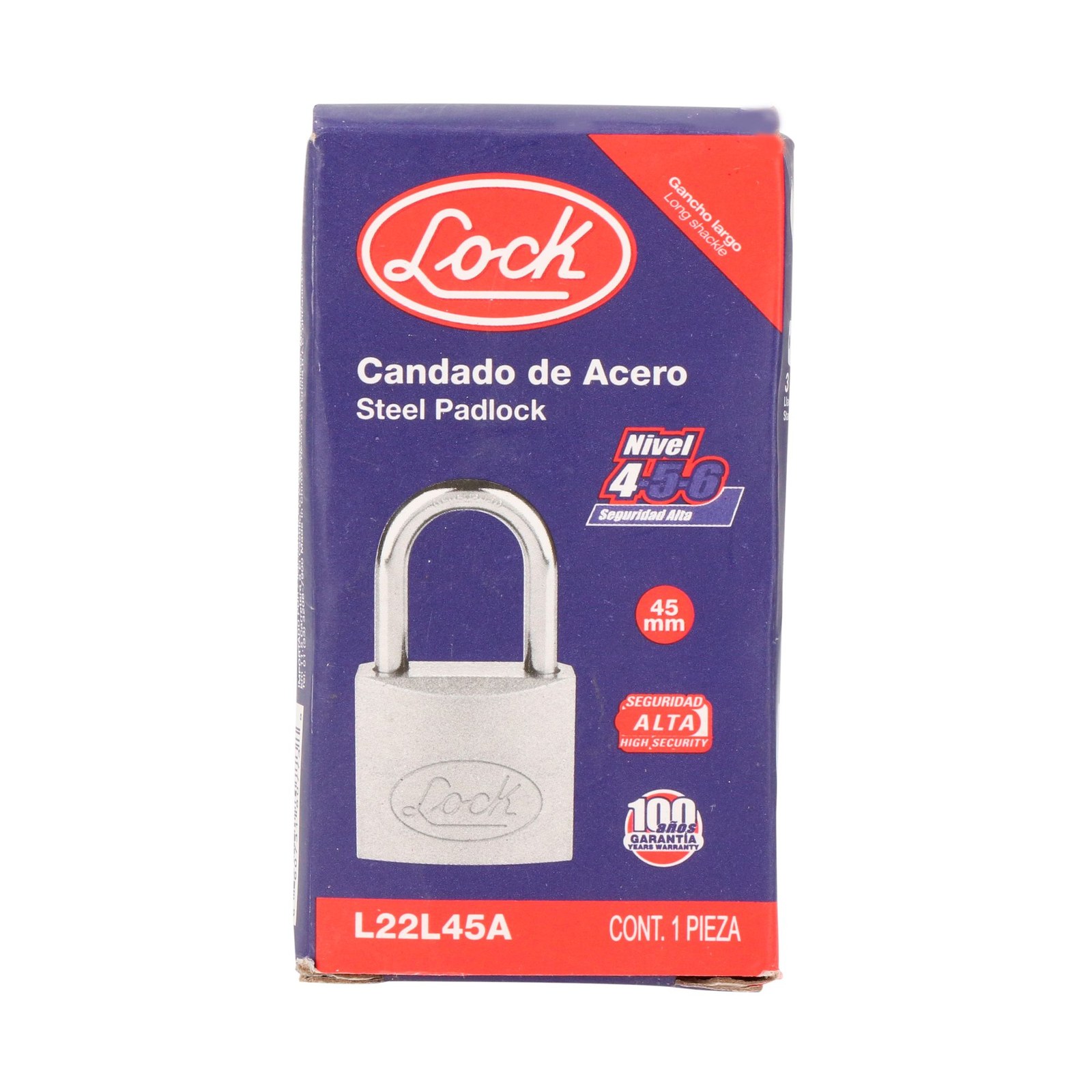 Candado de acero largo 45 mm, llave estándar, en caja Lock - Imagen 2