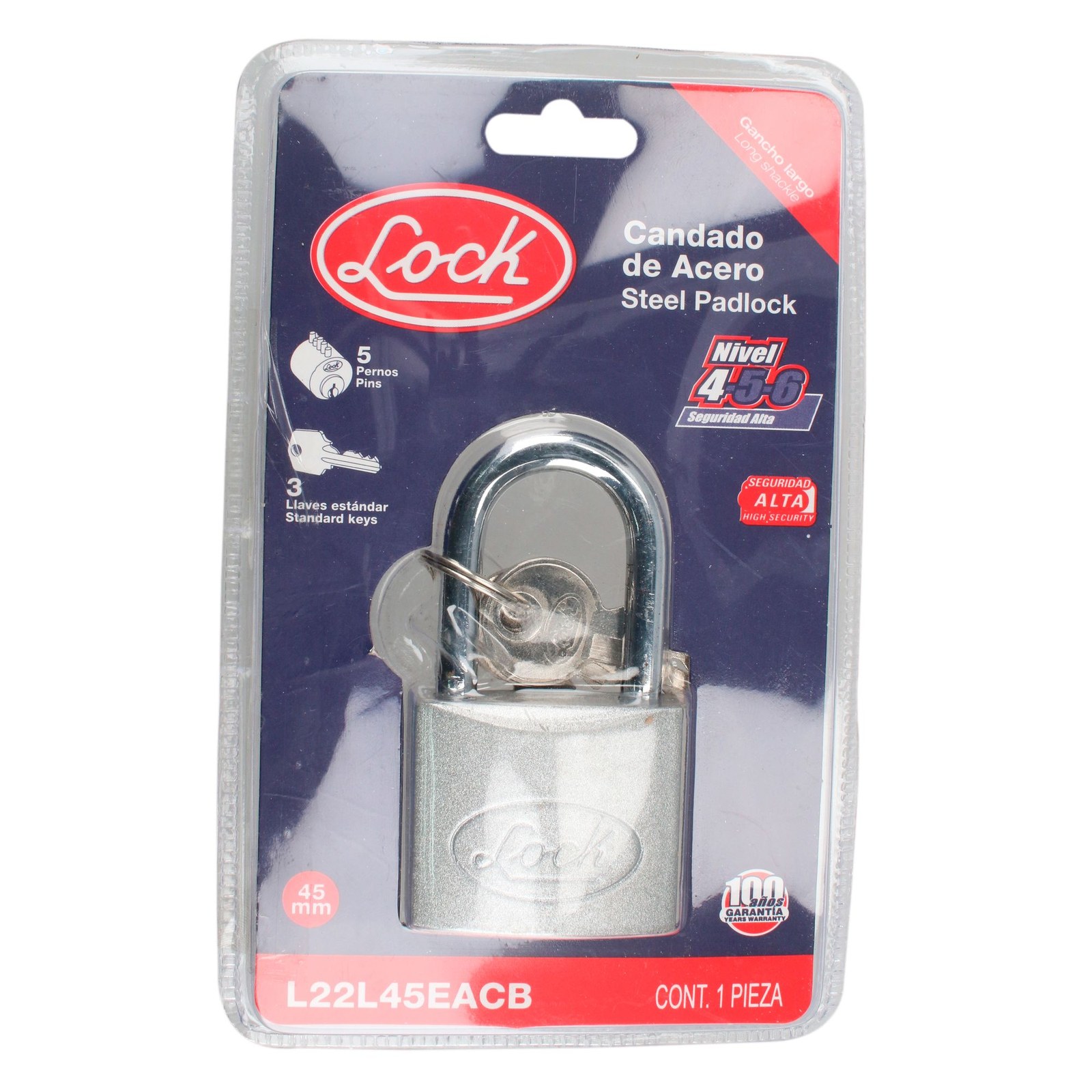 Candado de acero largo 45 mm, llave estándar Lock - Imagen 3