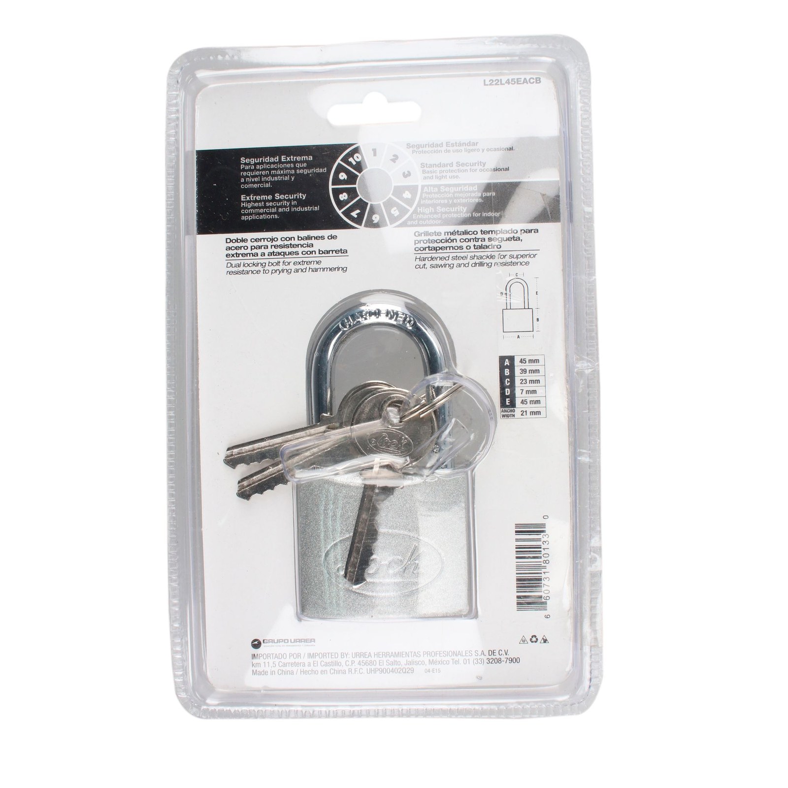 Candado de acero largo 45 mm, llave estándar Lock - Imagen 4