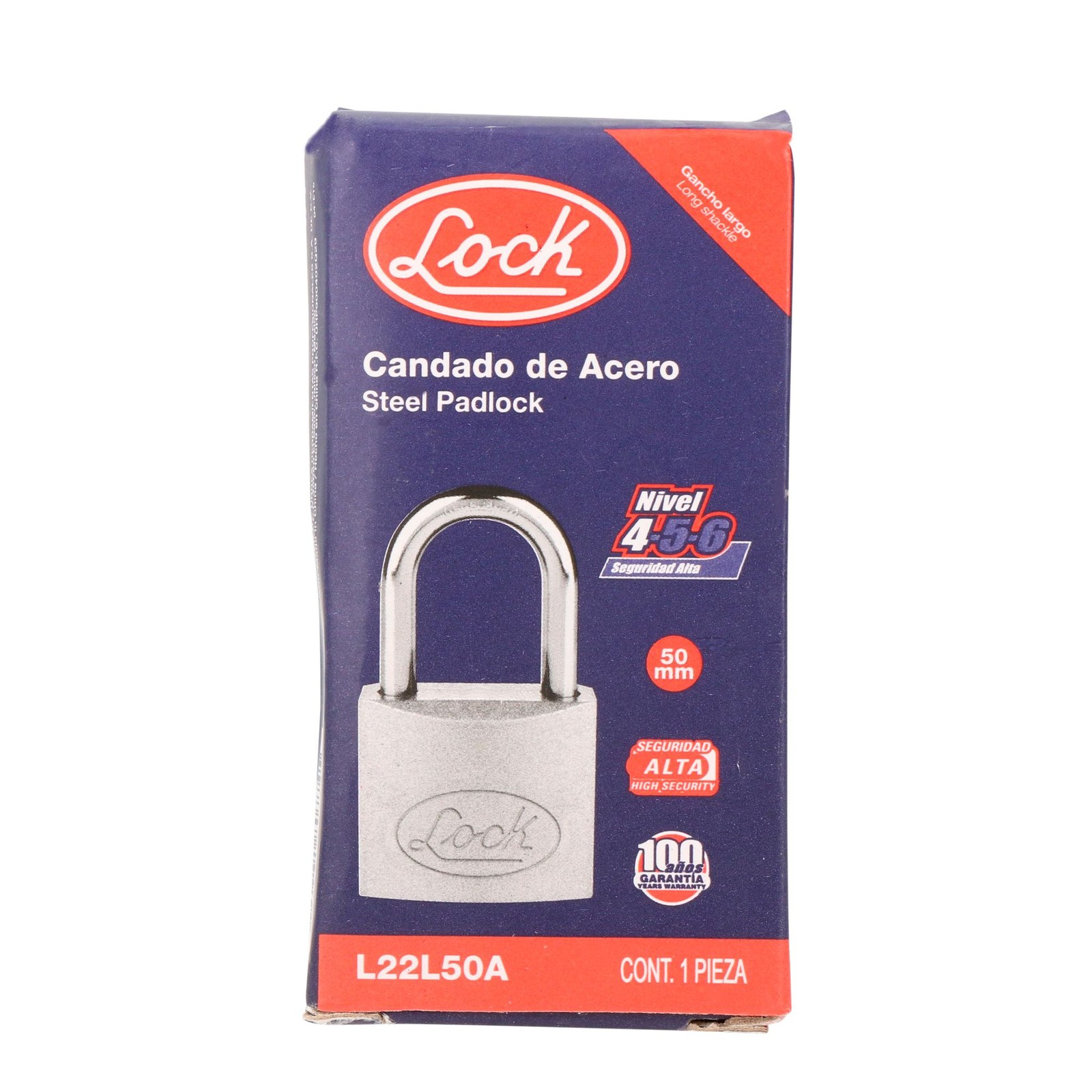 Candado de acero largo 50 mm, llave estándar, en caja Lock - Imagen 2