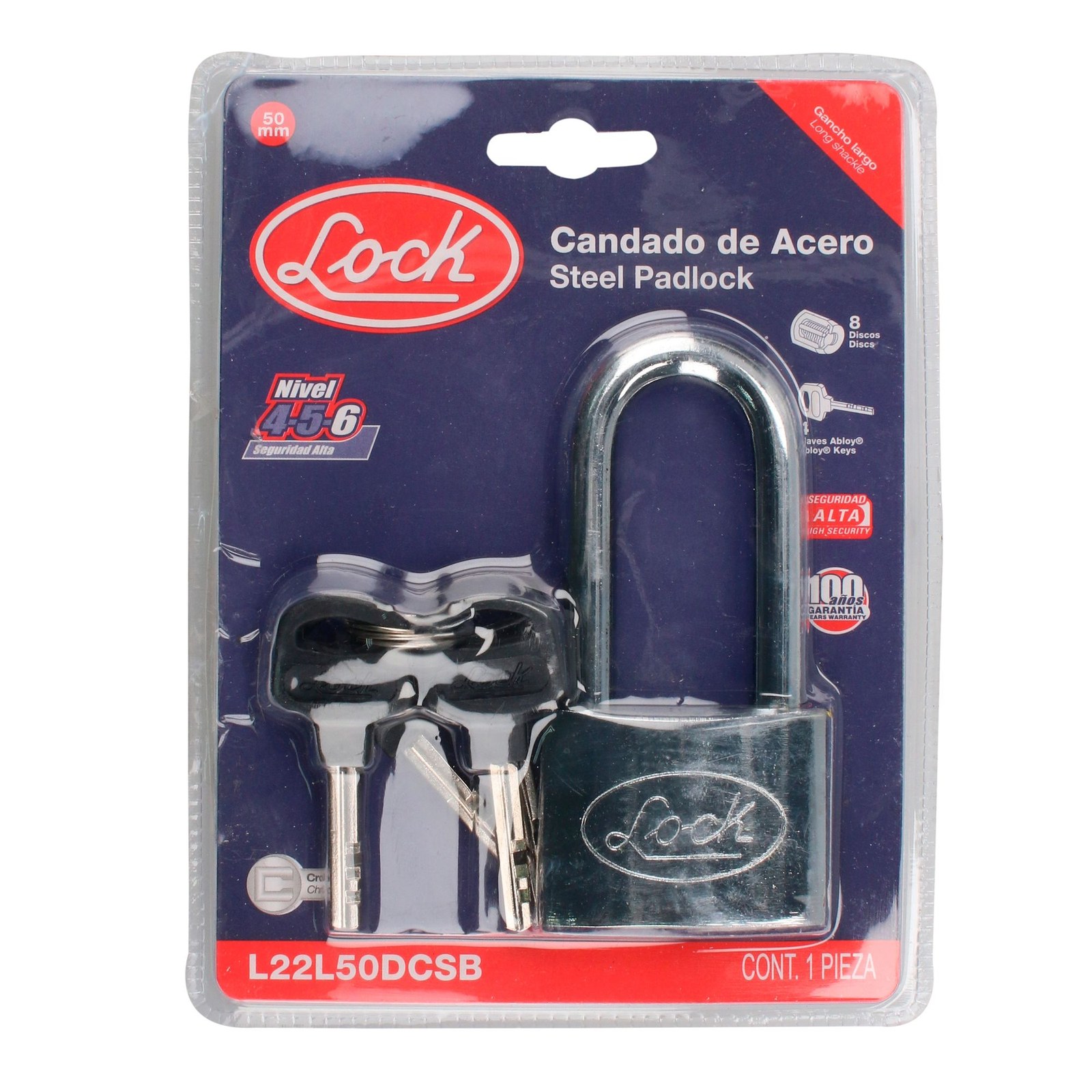 Candado de acero largo 50 mm, llave de disco Lock - Imagen 2