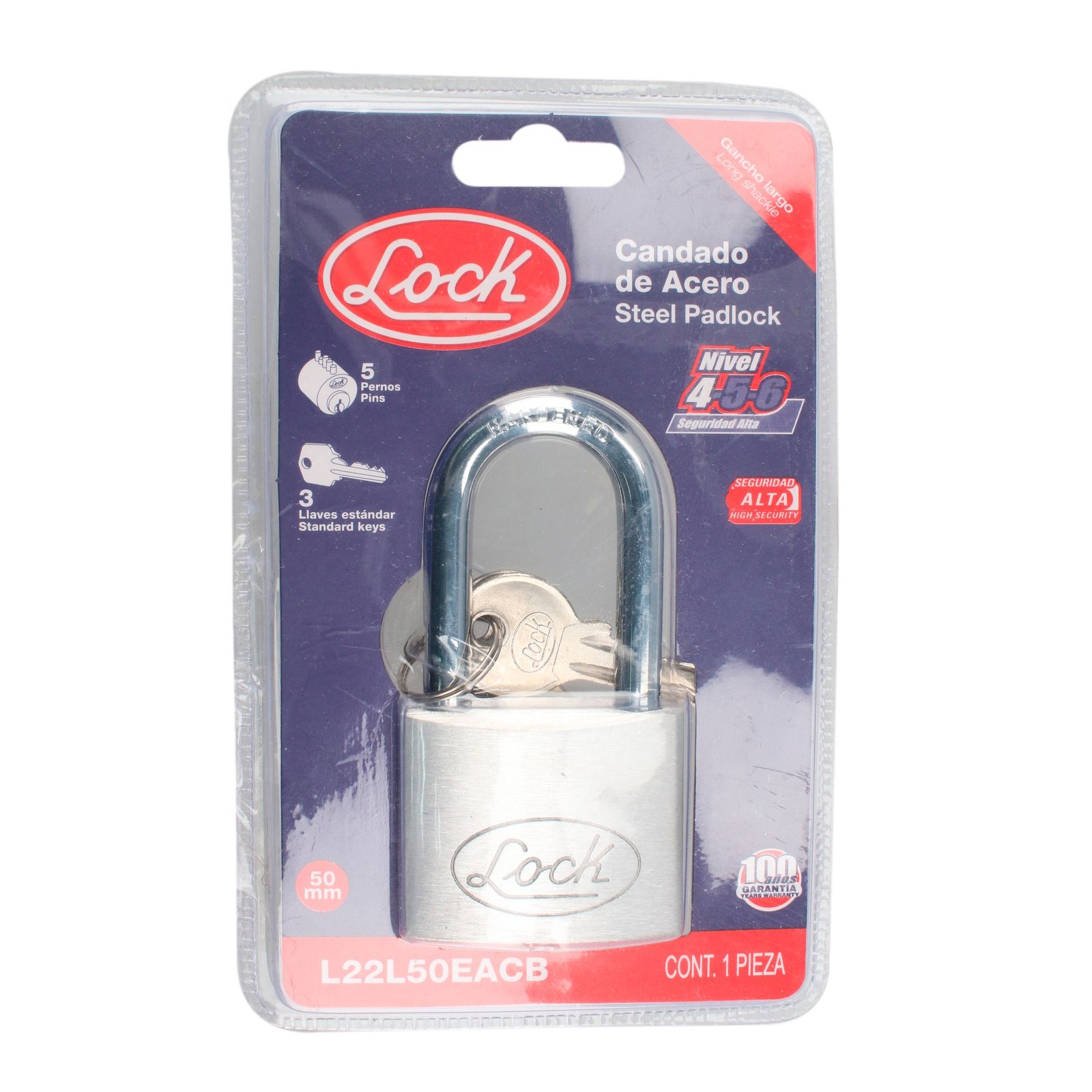 Candado de acero largo 50 mm, llave estándar Lock - Imagen 2