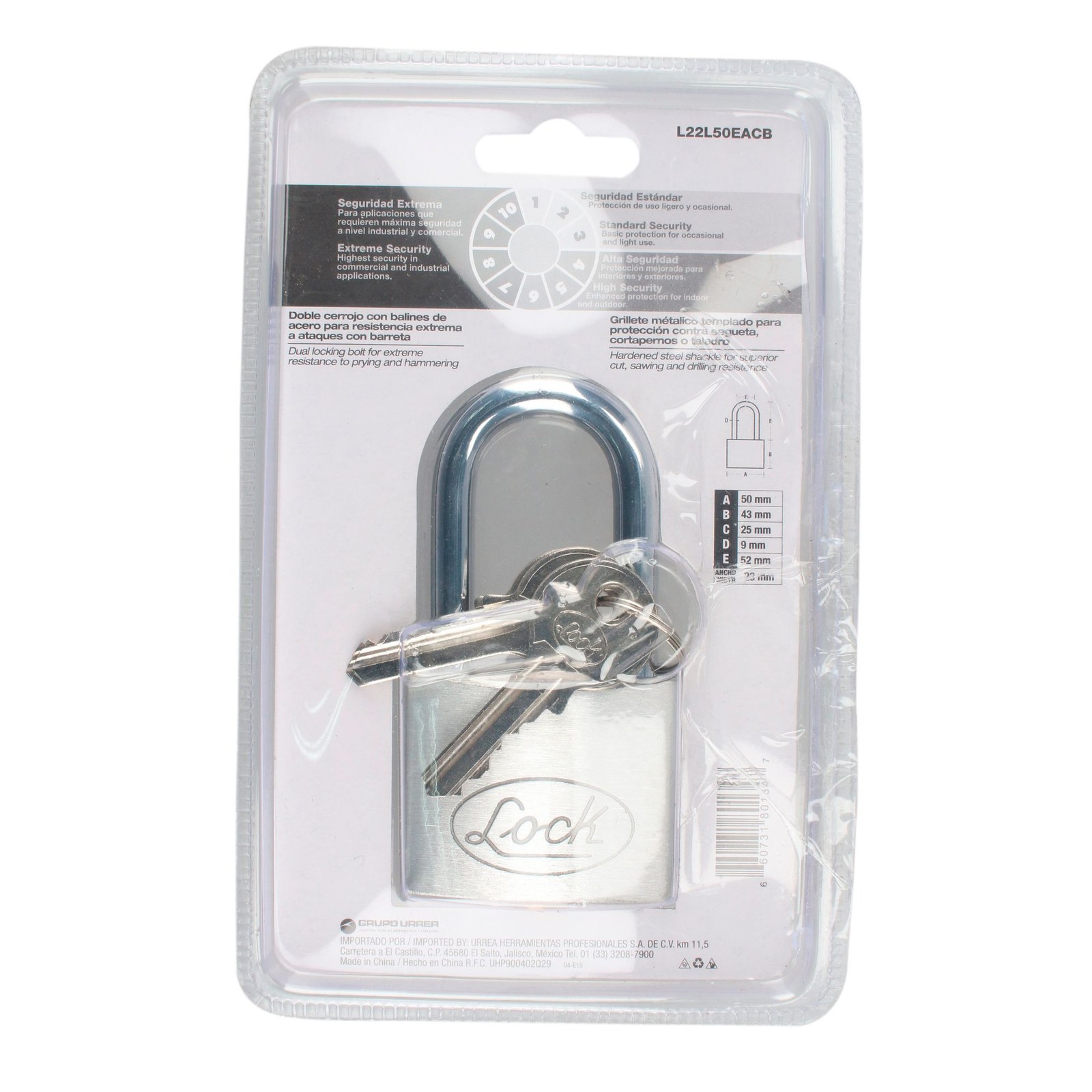 Candado de acero largo 50 mm, llave estándar Lock - Imagen 3