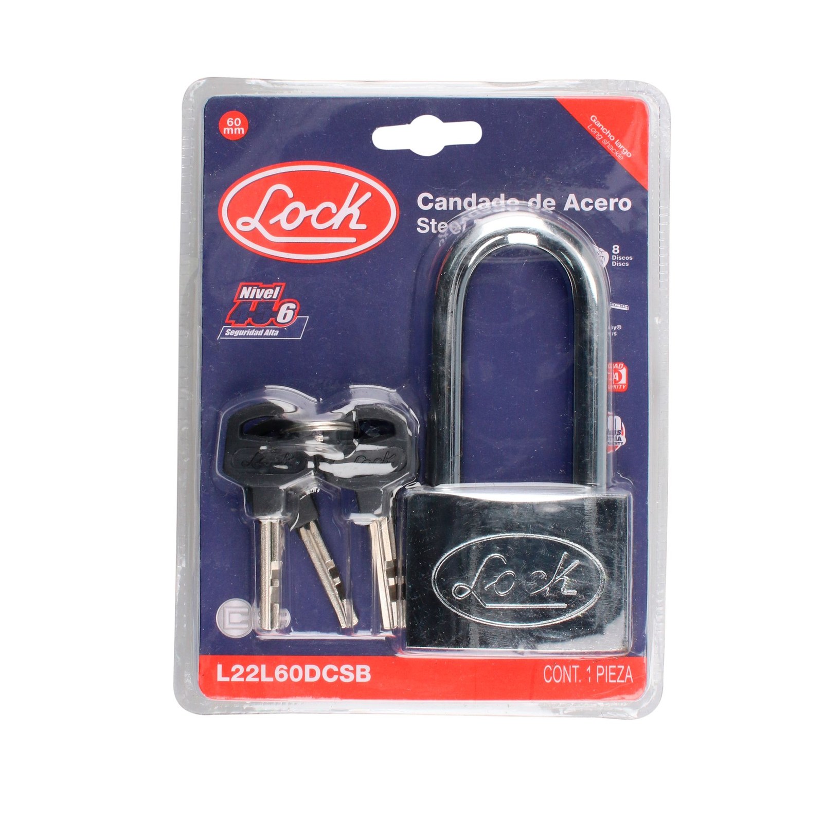 Candado de acero largo 60 mm, llave de disco Lock - Imagen 2