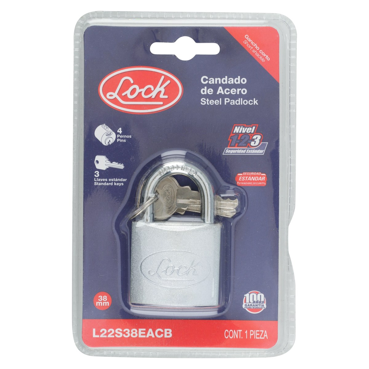 Candado de acero corto 38 mm, llave estándar Lock - Imagen 4