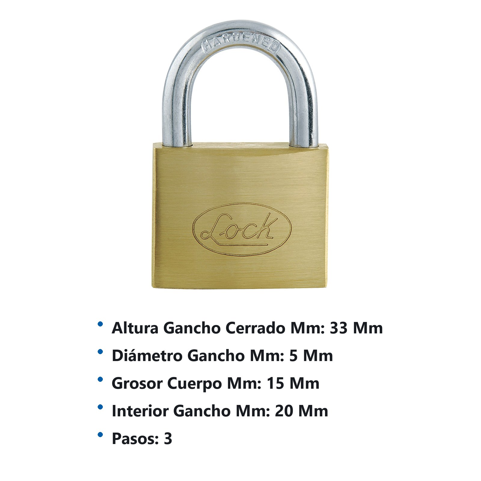 Candado de acero corto 38 mm, acabado latonado, llave estándar Lock - Imagen 2