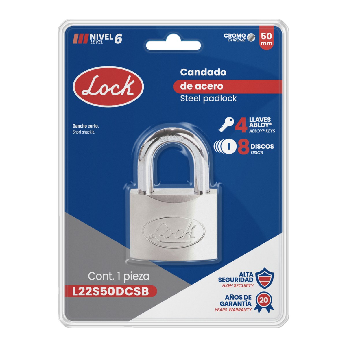 Candado de acero corto 50 mm, llave de disco Lock - Imagen 2