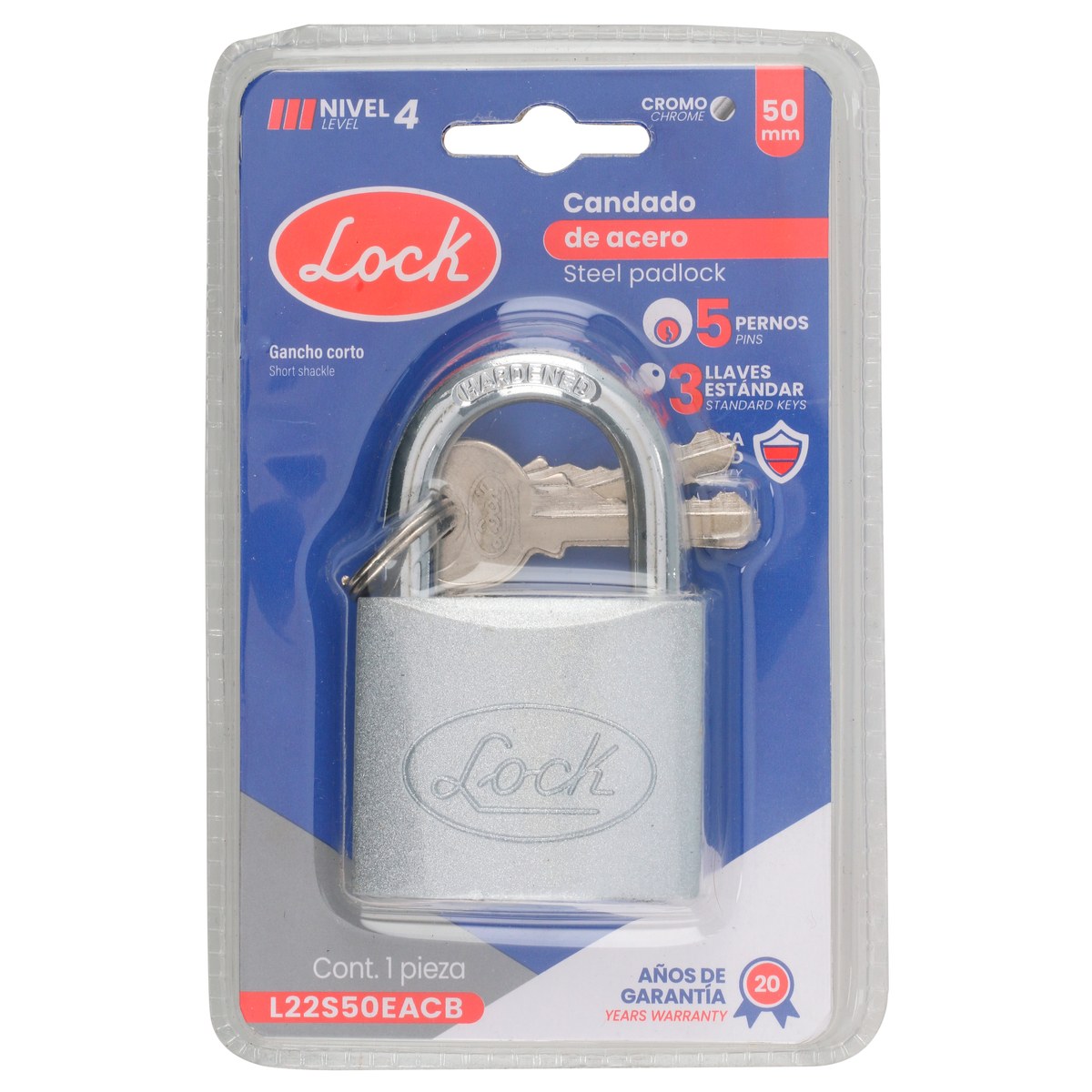 Candado de acero corto 50 mm, llave estándar Lock - Imagen 3