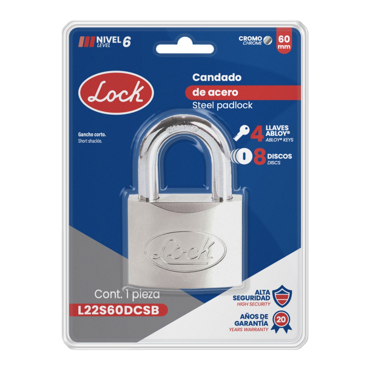 Candado de acero corto 60 mm, llave de disco Lock - Imagen 2