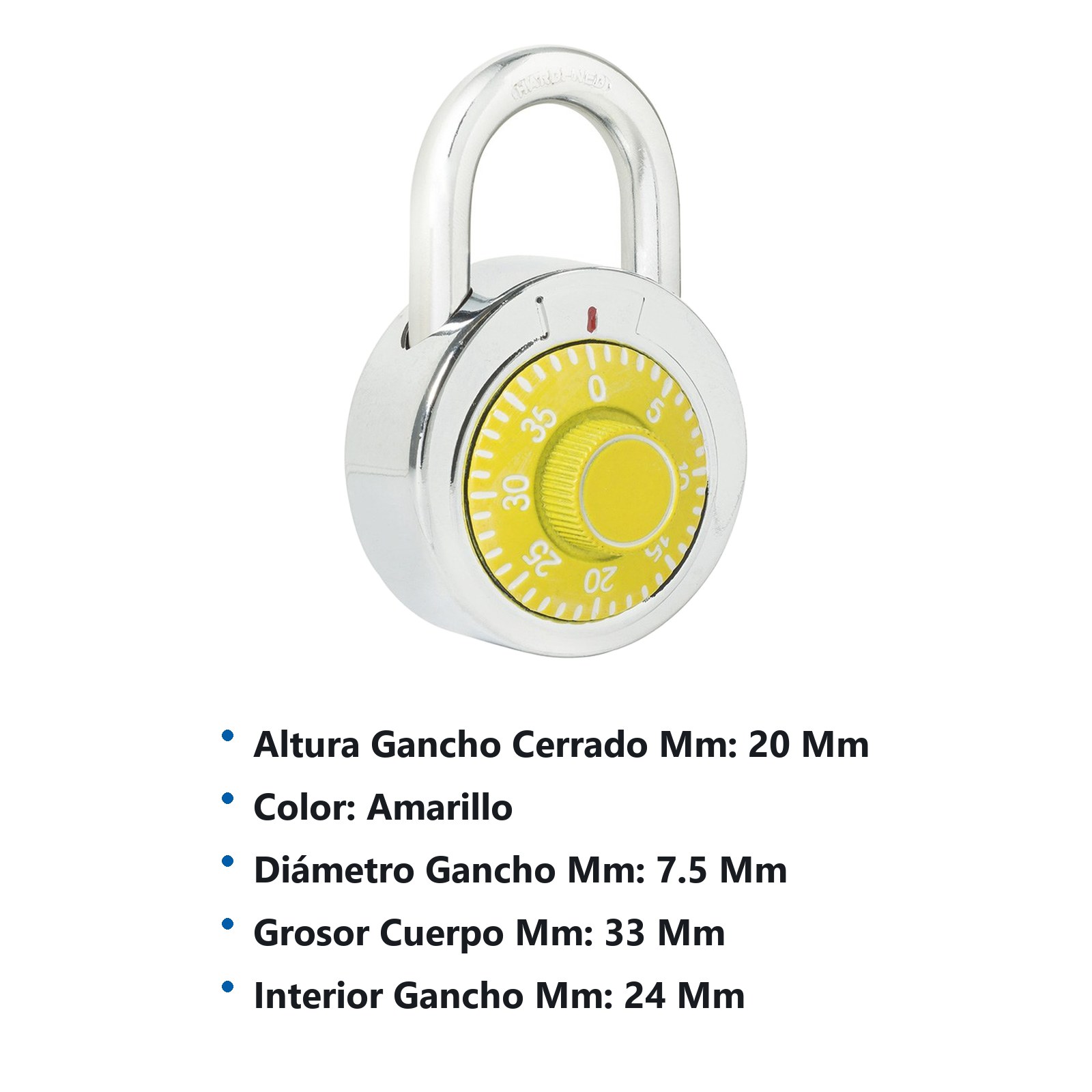 Candado de combinación de disco, amarillo, 50 mm Lock - Imagen 2