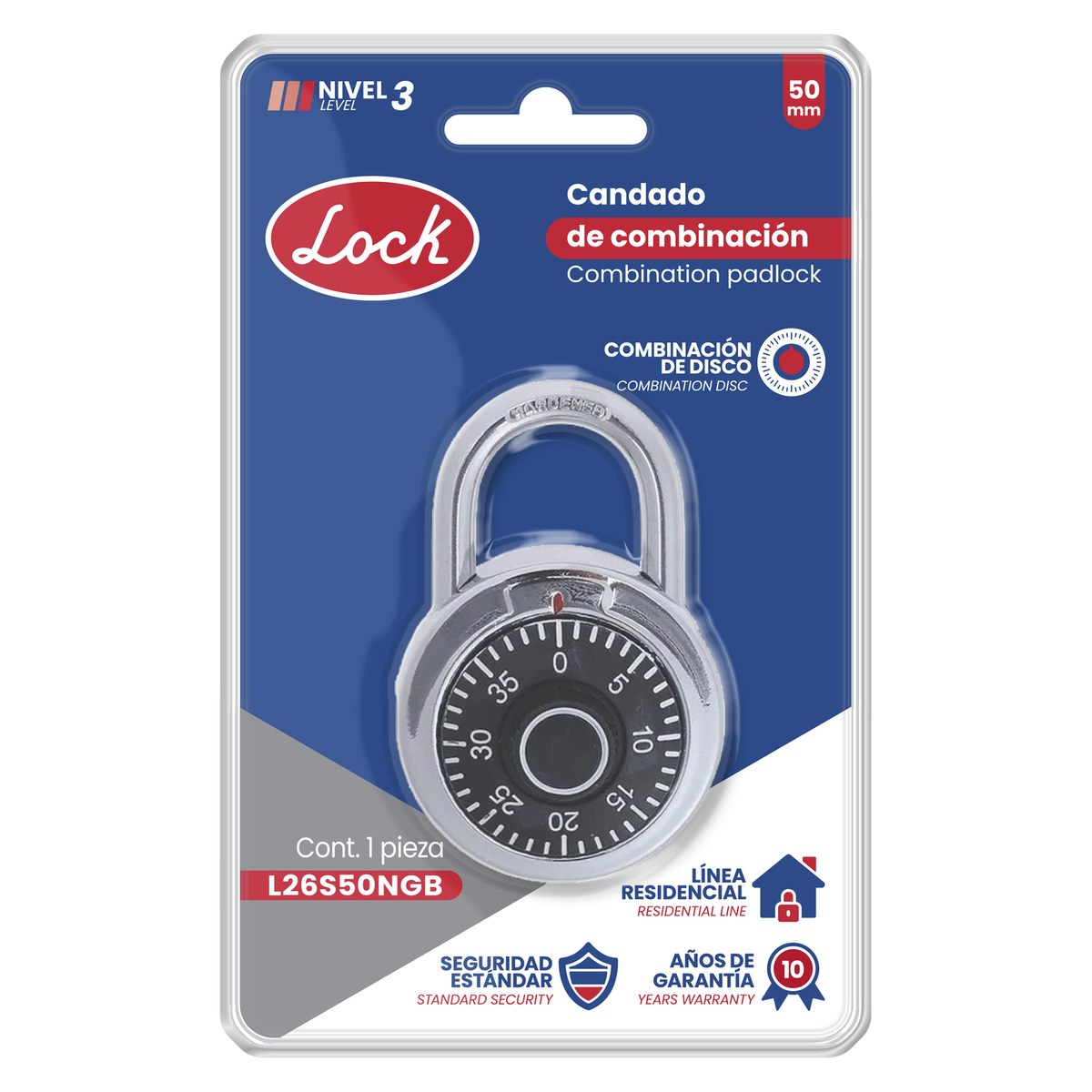 Candado de combinación de disco, negro, 50 mm Lock - Imagen 2