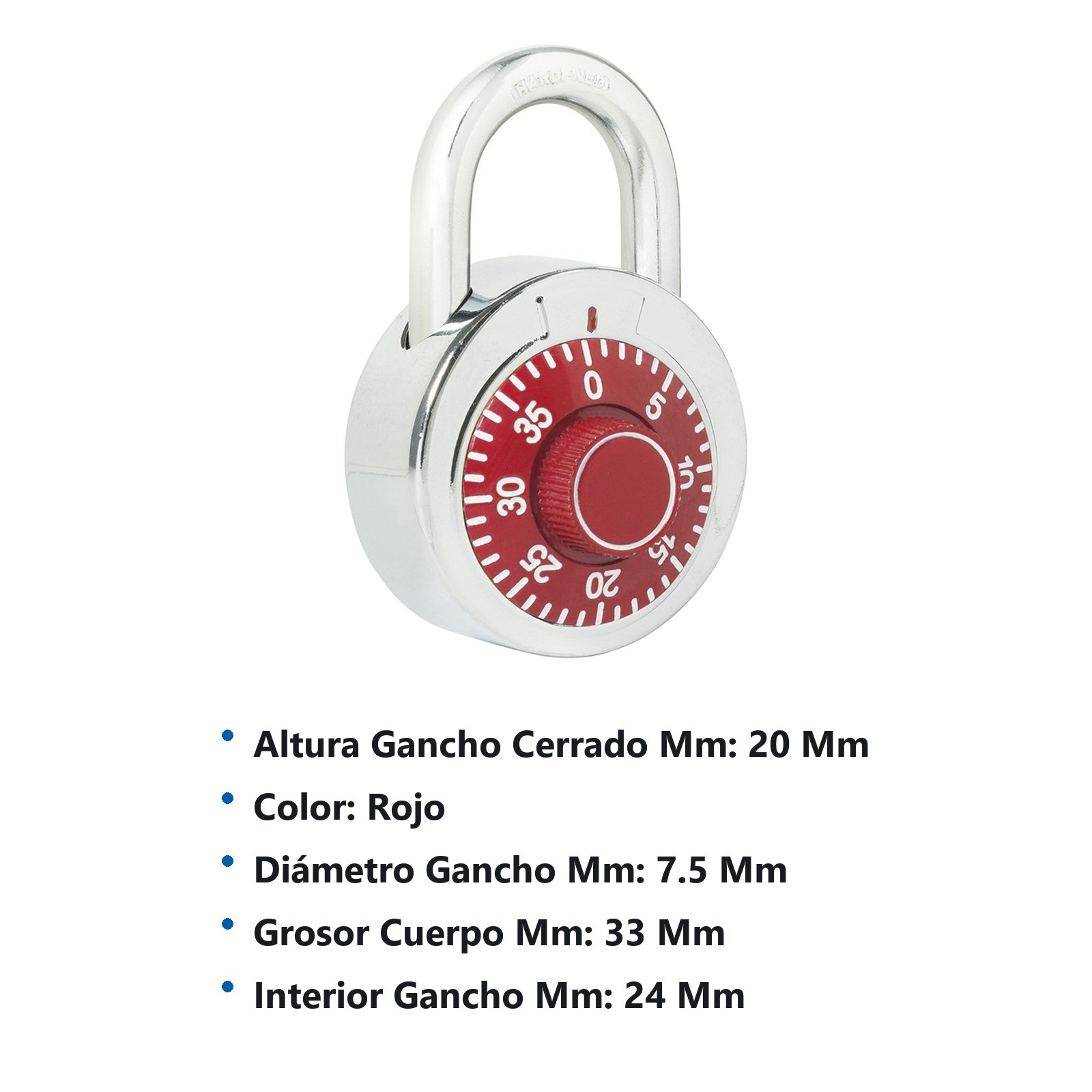 Candado de combinación de disco, rojo, 50 mm Lock - Imagen 2