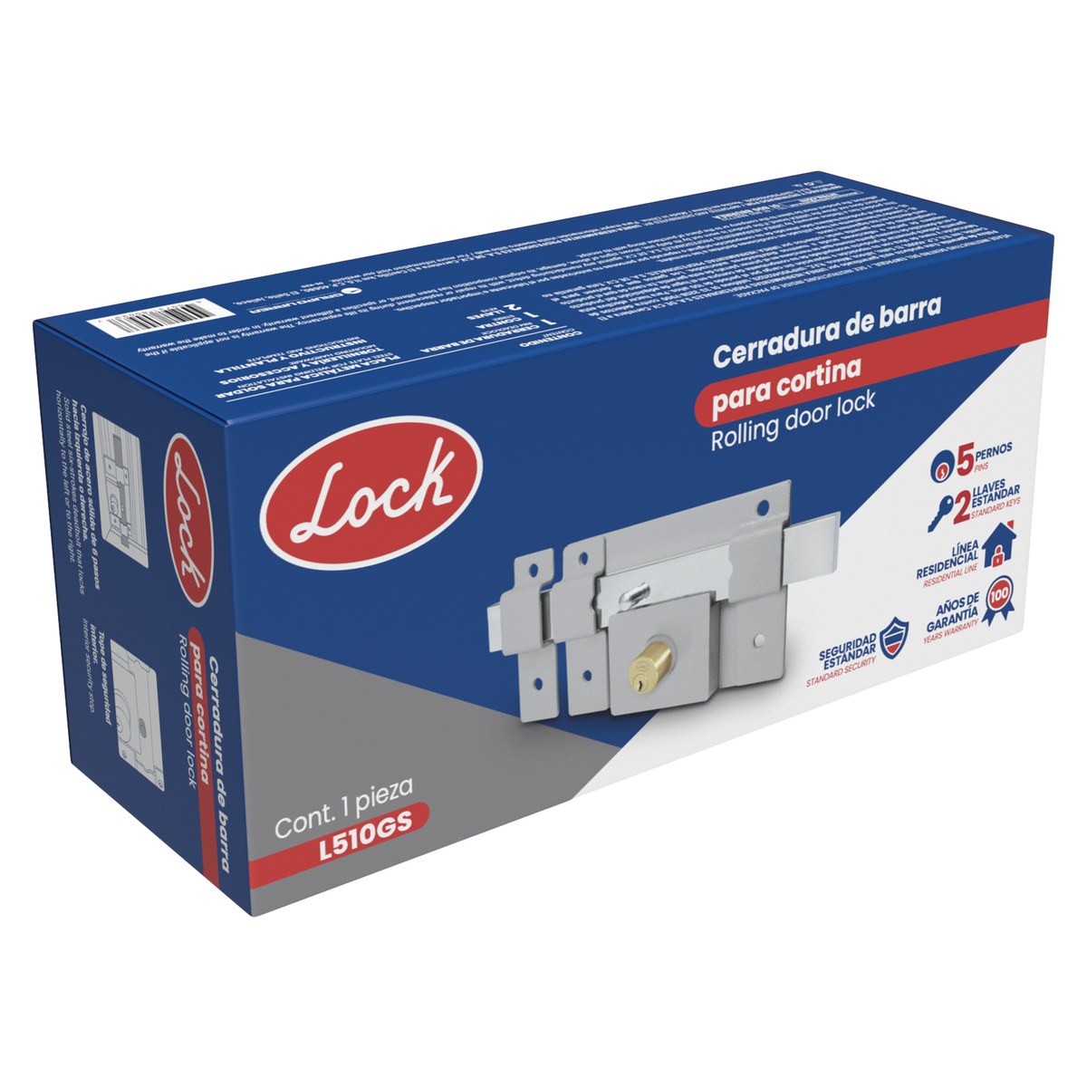 Cerradura para cortina barra libre función doble, llave estándar, en caja Lock - Imagen 2