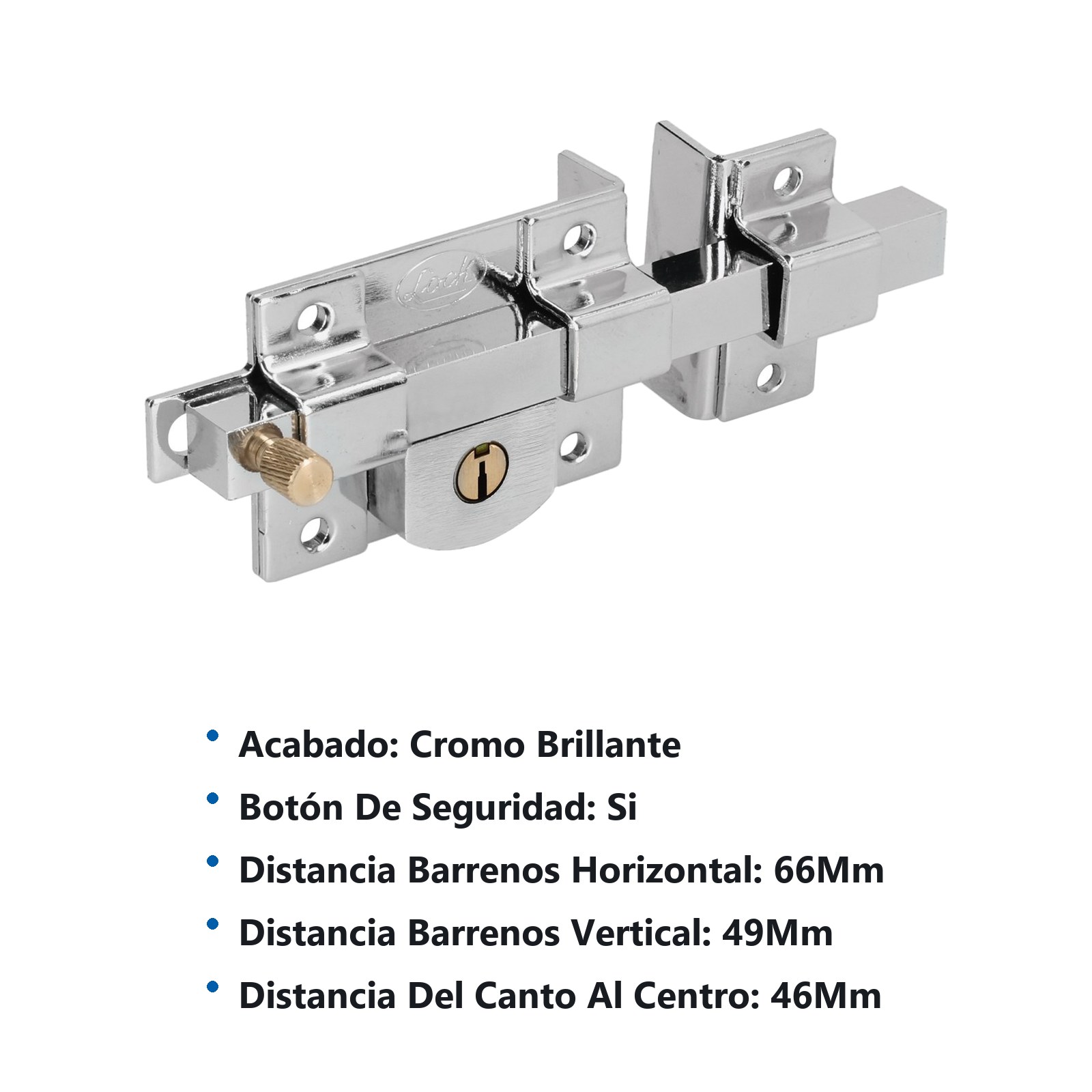 Cerradura de barra fija función izquierda, cromo brillante, llave estándar, en caja Lock - Imagen 3