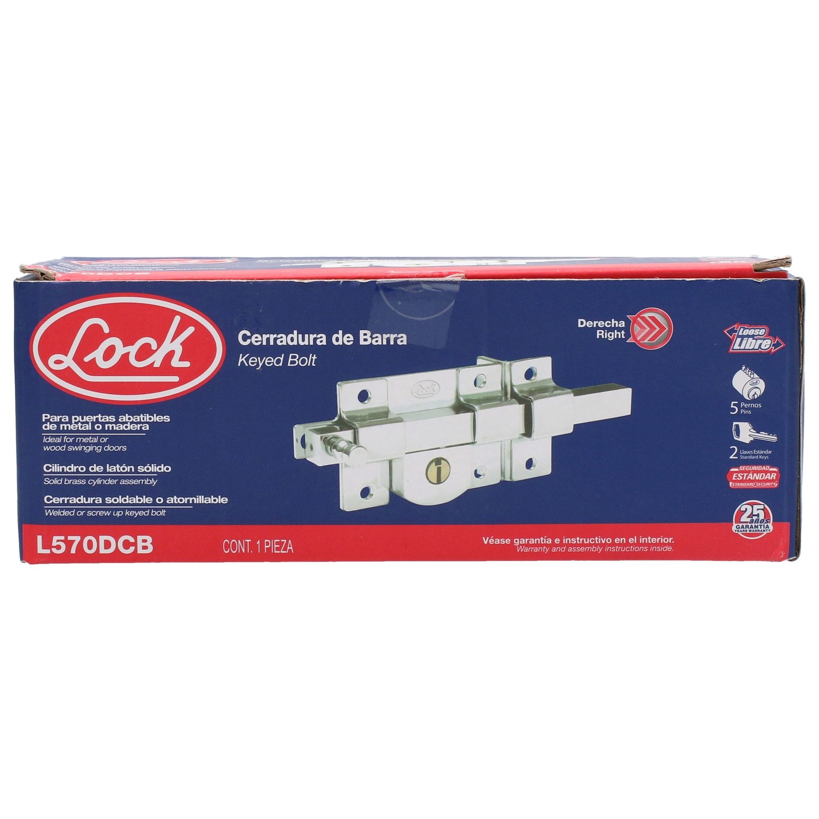 Cerradura de barra libre función derecha, cromo brillante, llave estándar, en caja Lock - Imagen 3
