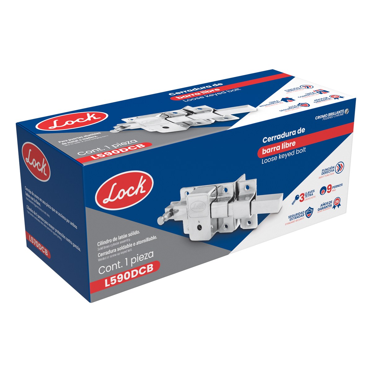 Cerradura de barra libre función derecha, cromo brillante, llave tetra, en caja Lock - Imagen 3