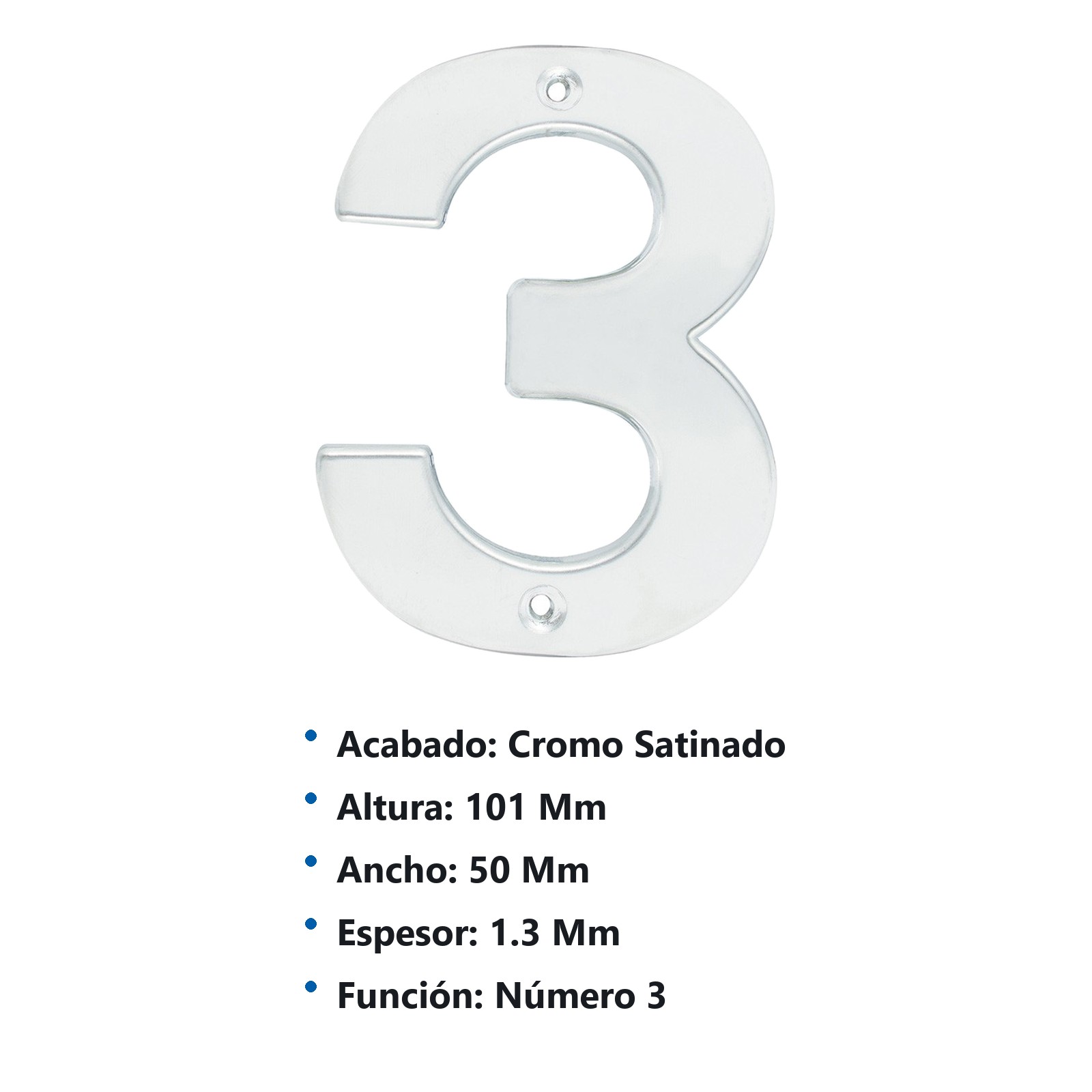Número 3 bold 4" níquel satinado Lock - Imagen 3