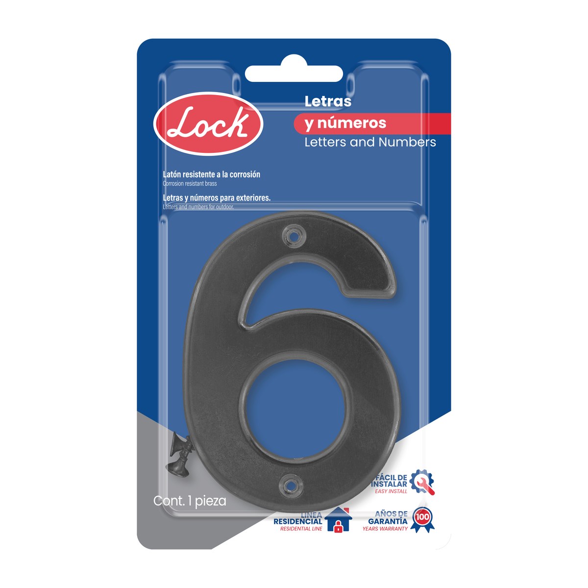 Número 6 bold 4" negro Lock - Imagen 2