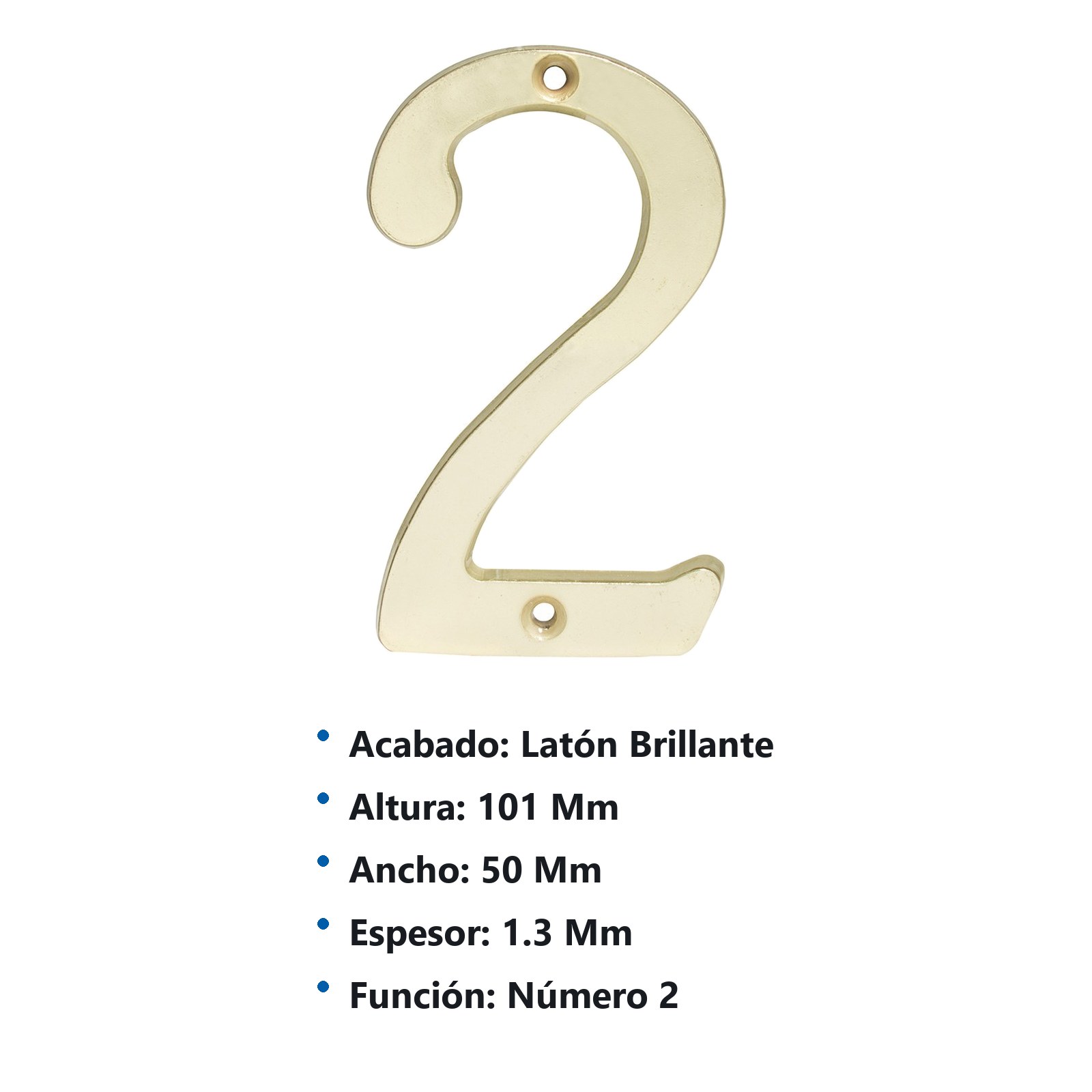 Número 2 slim 4" latón brillante Lock - Imagen 3